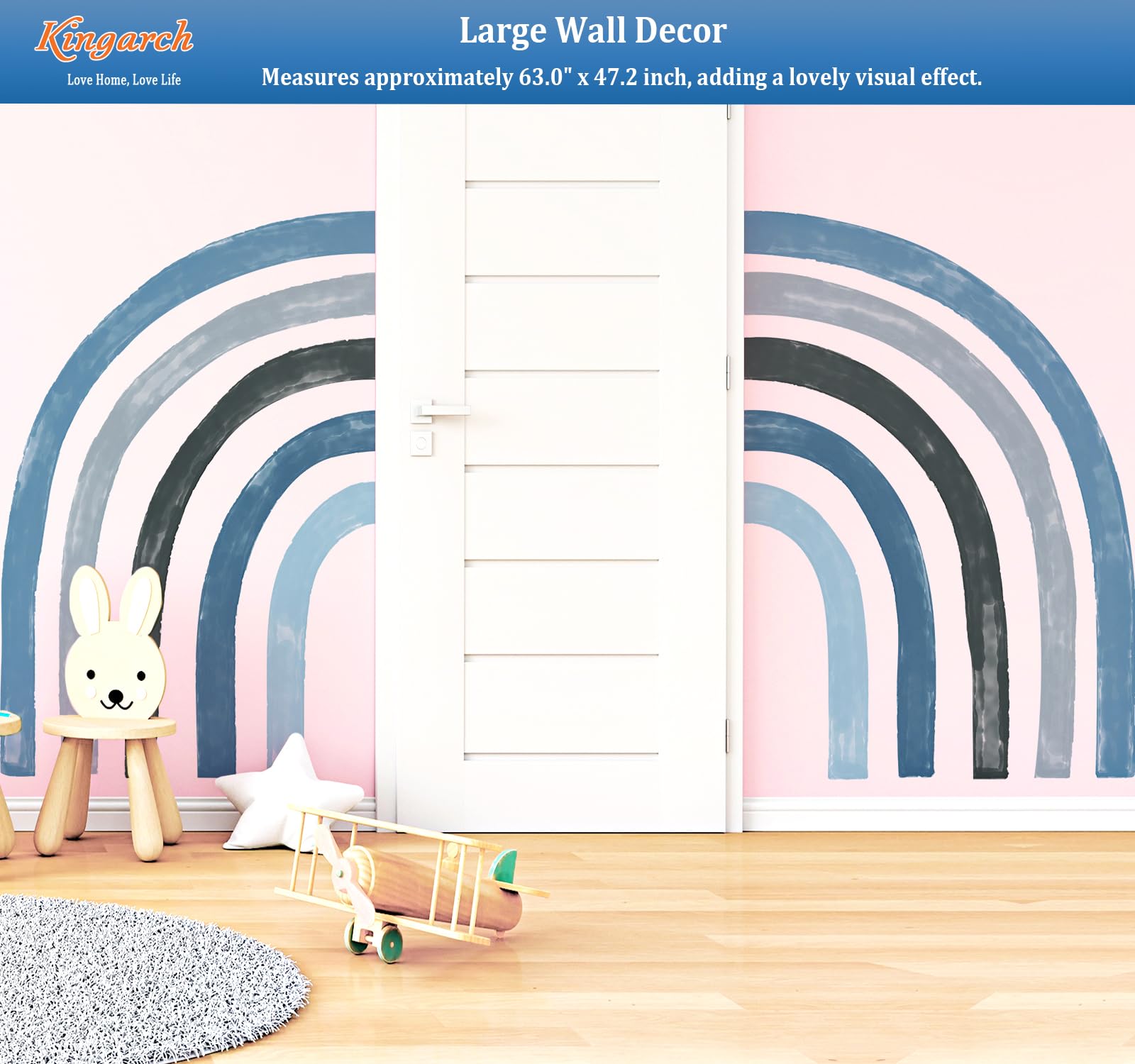Kingarch rainbow wall decal panel 8 brightens a living room corner for a cozy vibe.