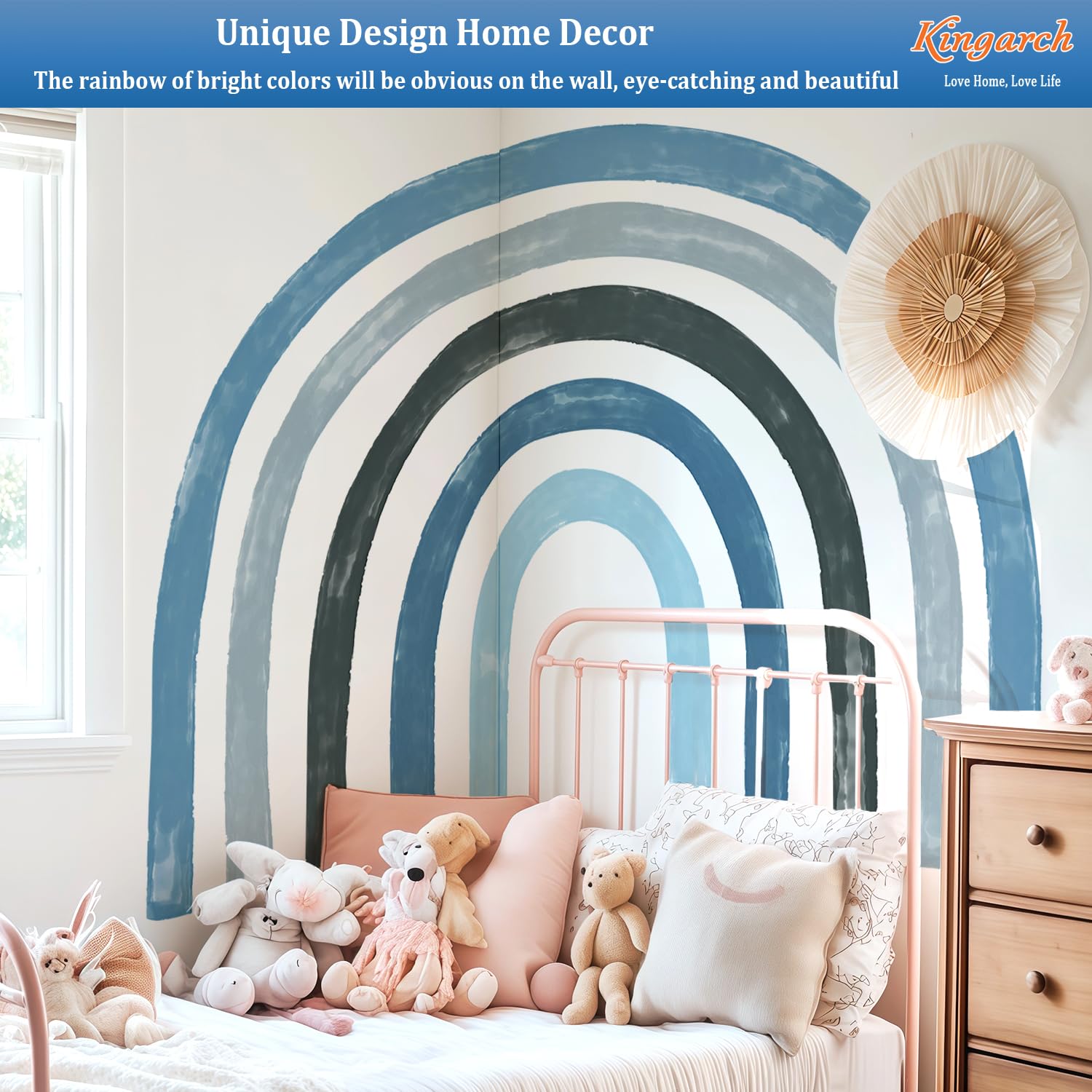 Kingarch rainbow wall decal panel 9 makes a playful backdrop for reading nooks and study time.