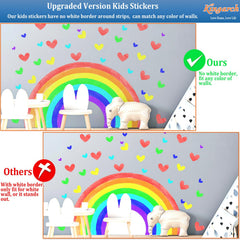 Kingarch watercolor rainbow hearts decal on fabric for a soft nursery look