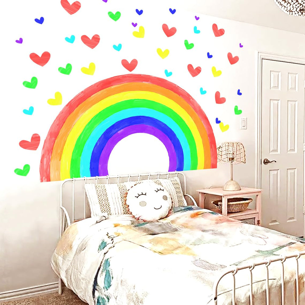 Kingarch Rainbow Hearts wall decal peels and sticks for easy nursery updates