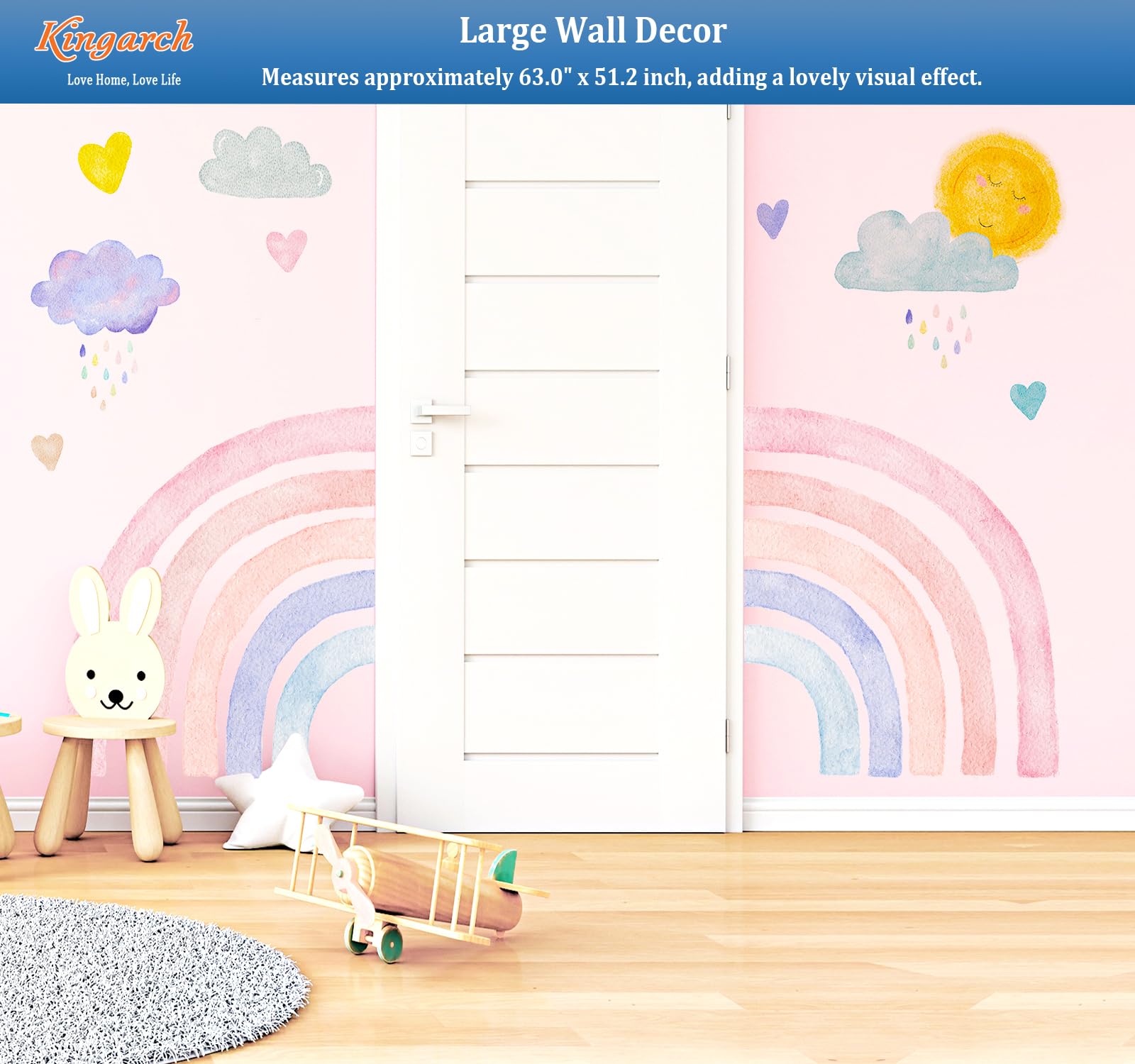 Kingarch rainbow wall stickers create focal points in living areas without damage.