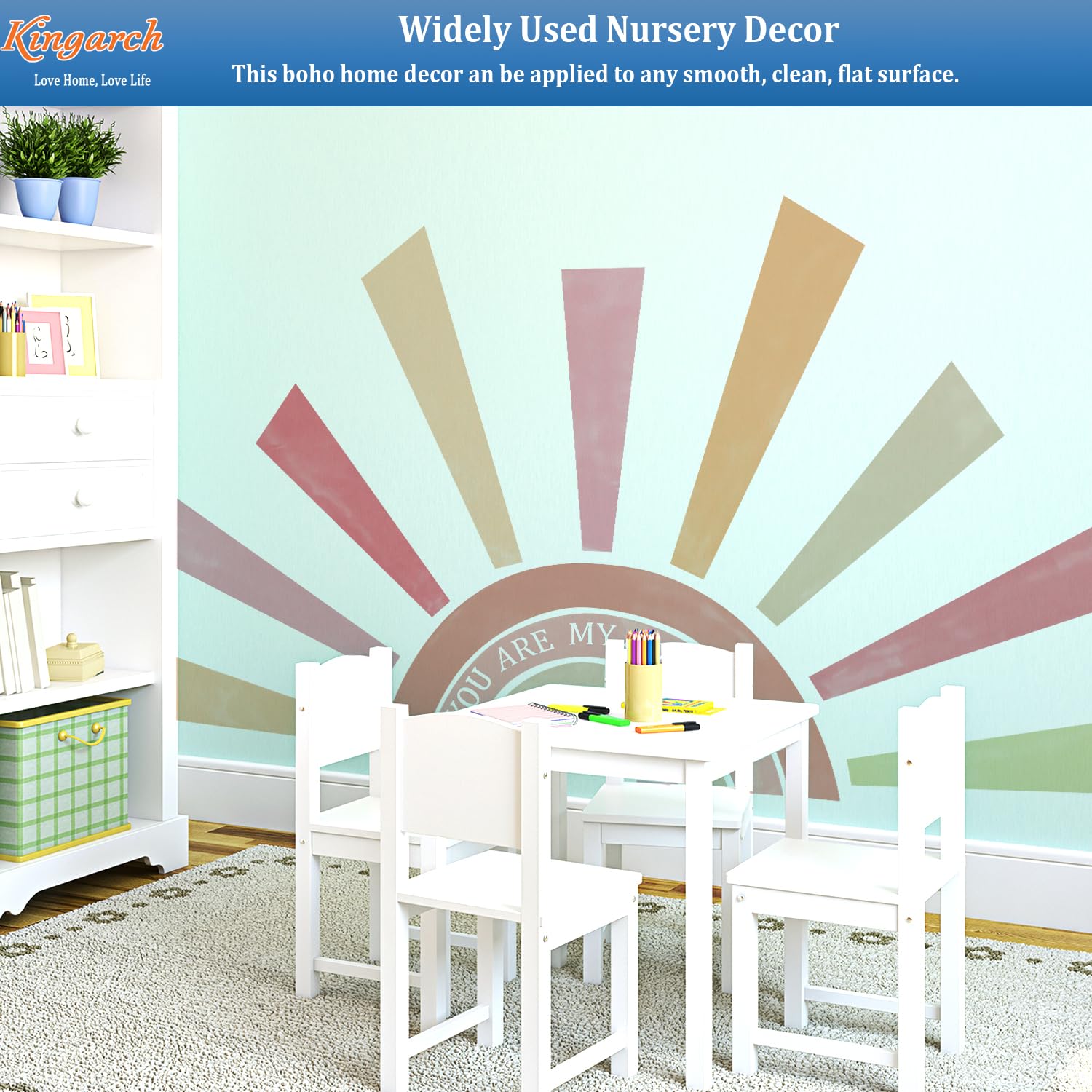 Kingarch Rainbow Sun Wall Decal assembly view shows easy alignment and clean lines.