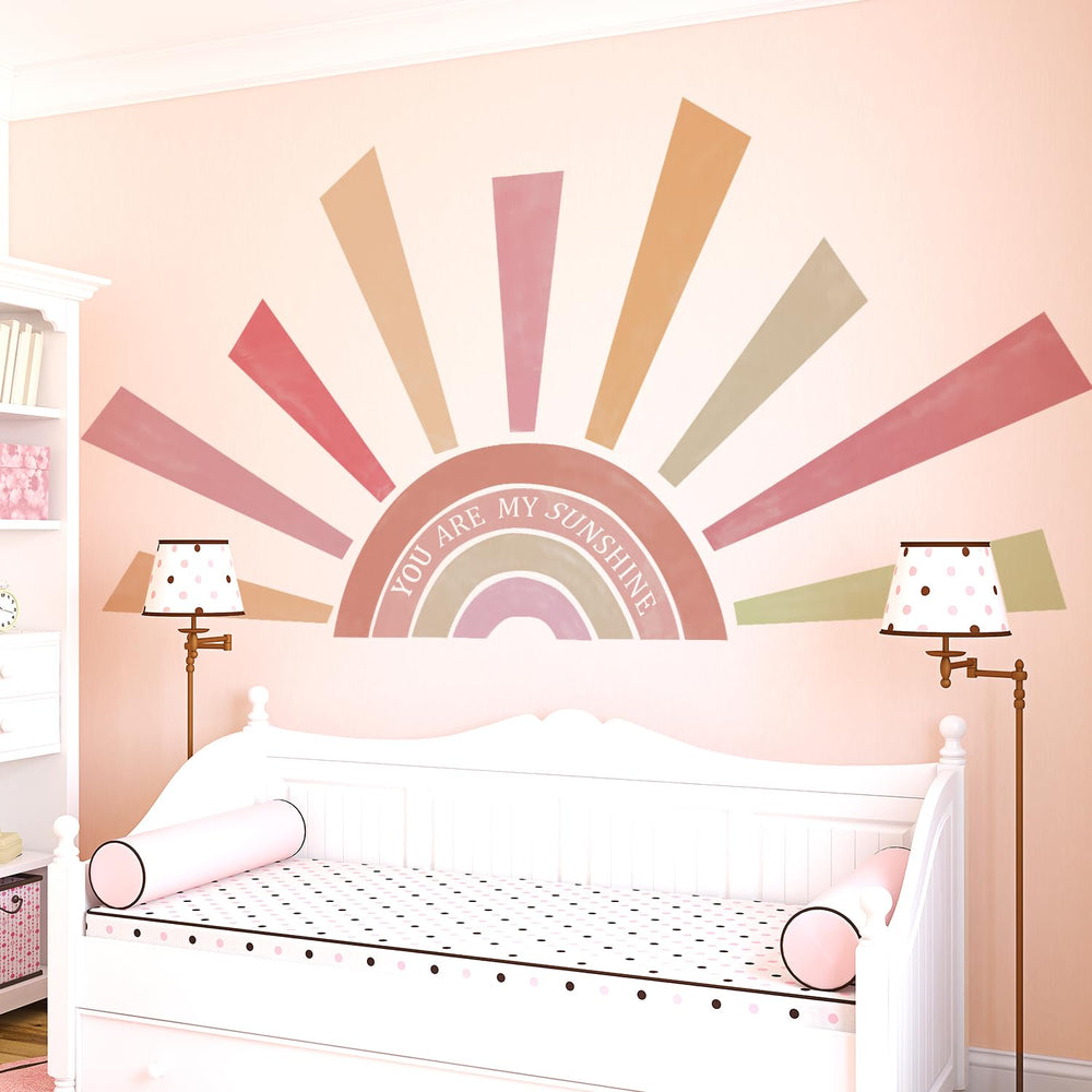 Kingarch Rainbow Sun Wall Decal sticks on various surfaces with safe removal.