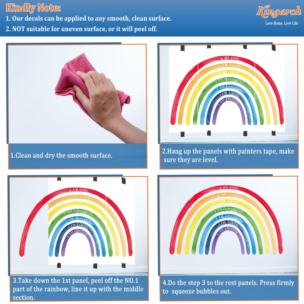 Kingarch rainbow wall decal closeup colors showcases vivid fabric panels