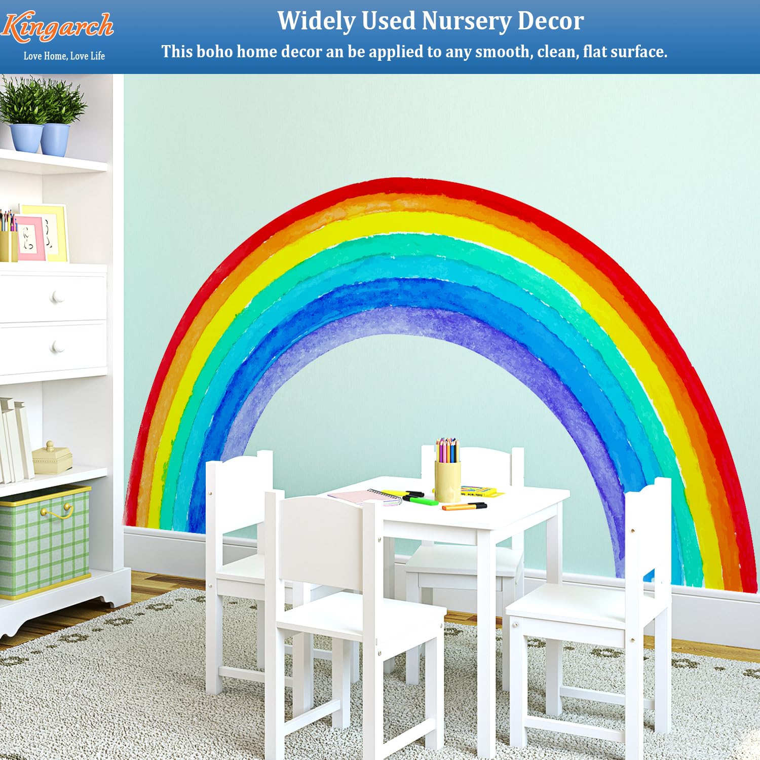 Kingarch rainbow wall decal four-strip layout ready to install