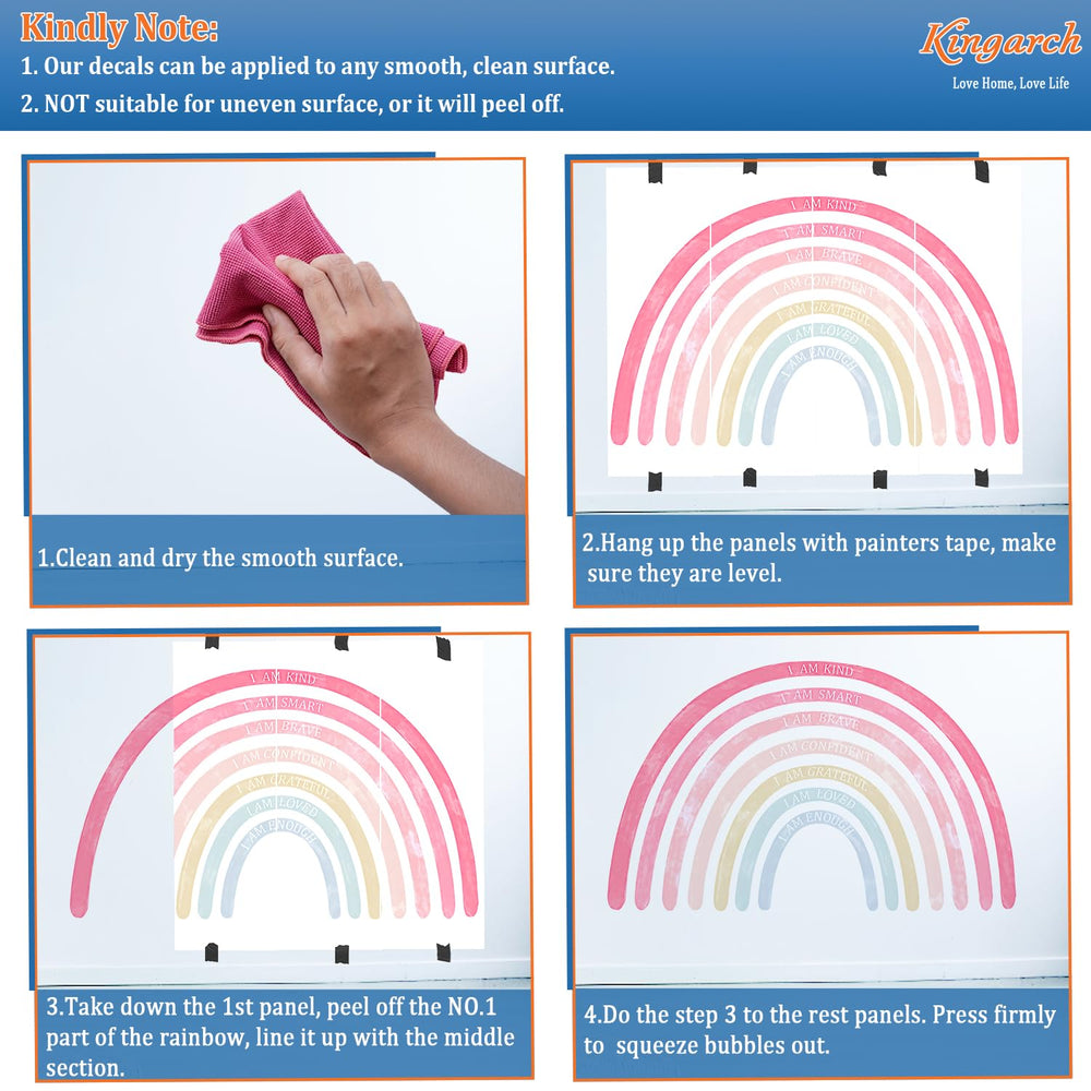 Kingarch rainbow wall decal full view showcases the full length of the five-strip design.
