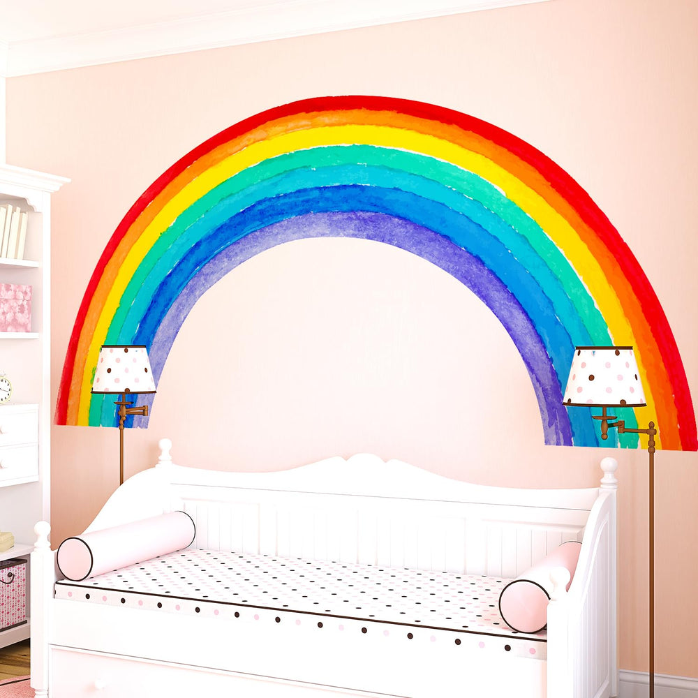 Kingarch rainbow wall decal in a bright kids' room
