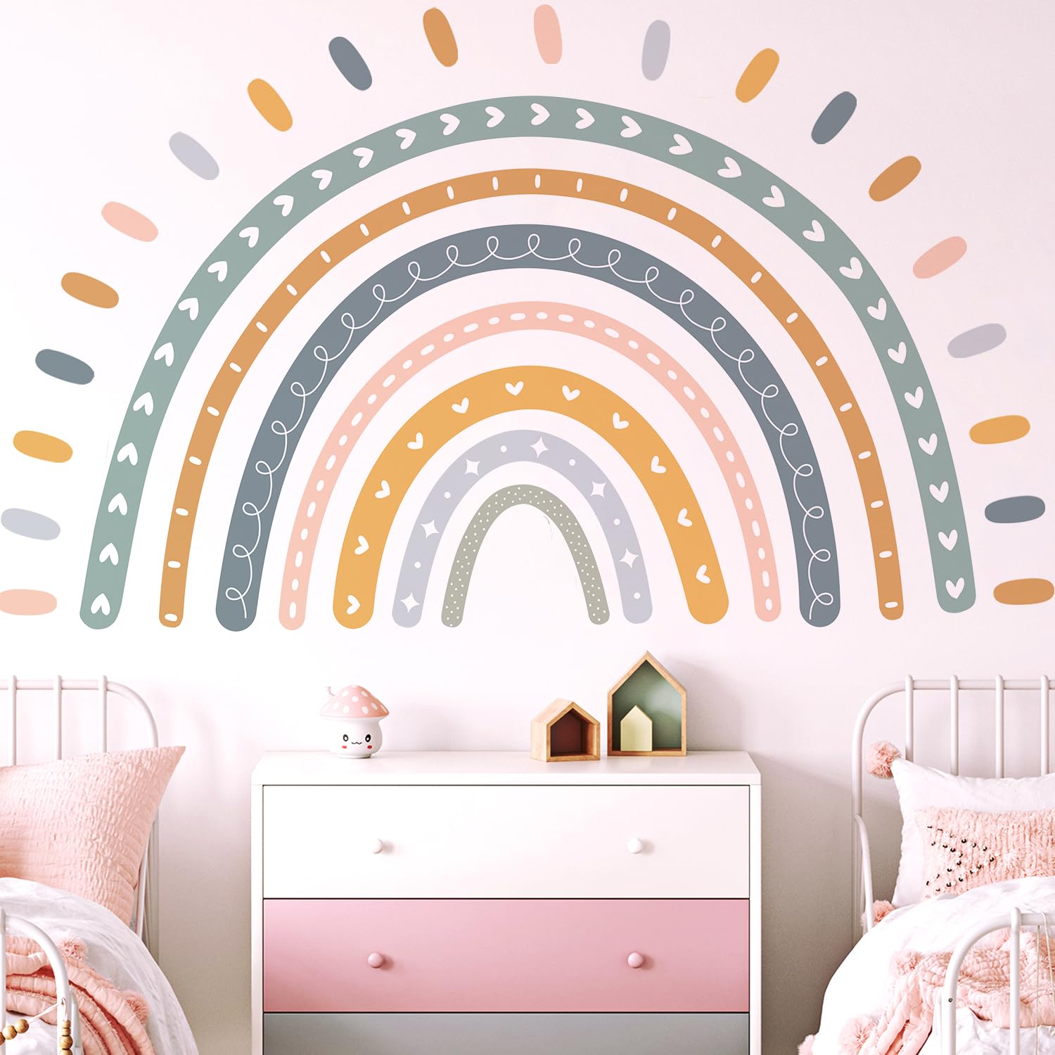 Kingarch rainbow wall decal for kids' rooms with soft watercolor finish.