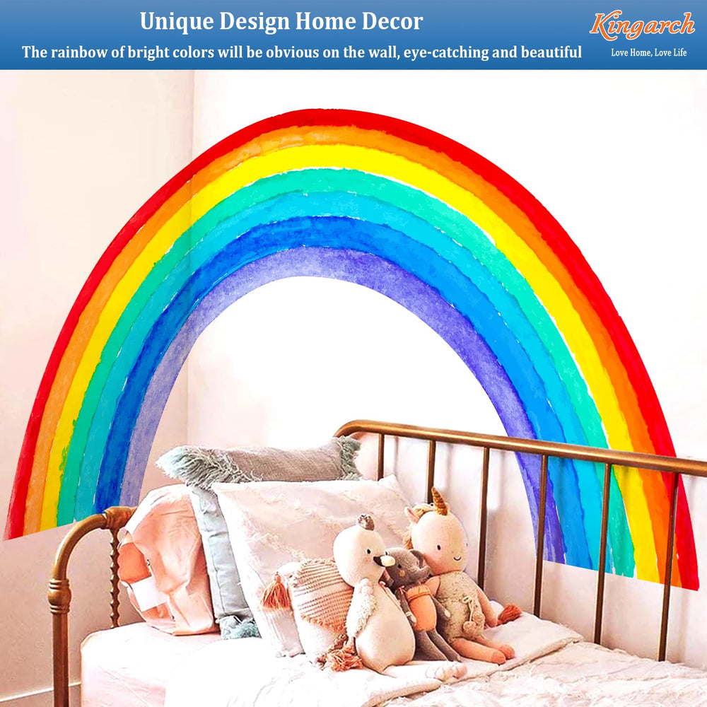 Kingarch rainbow wall decal showcased in a living room setting