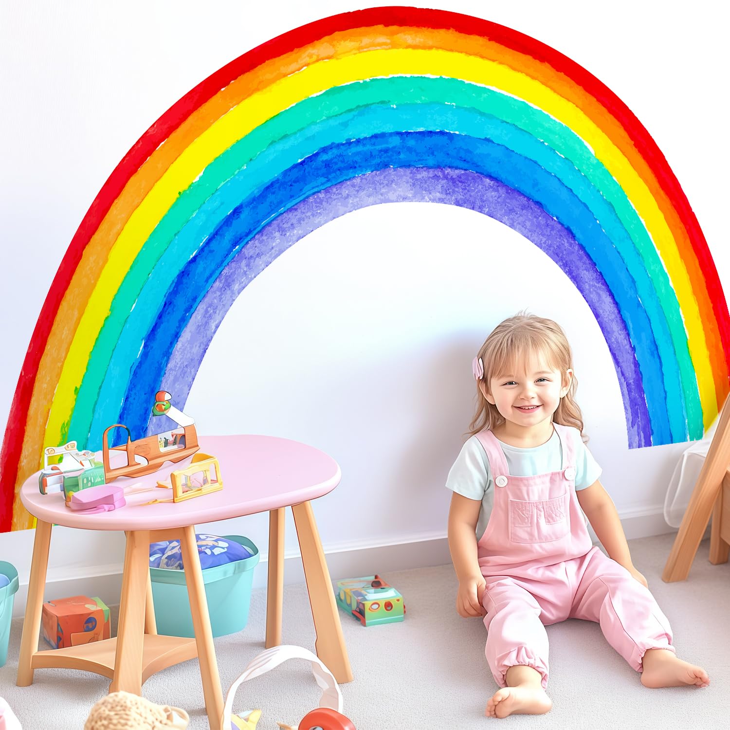 Kingarch rainbow wall decal main panels with vibrant watercolor stripes for walls