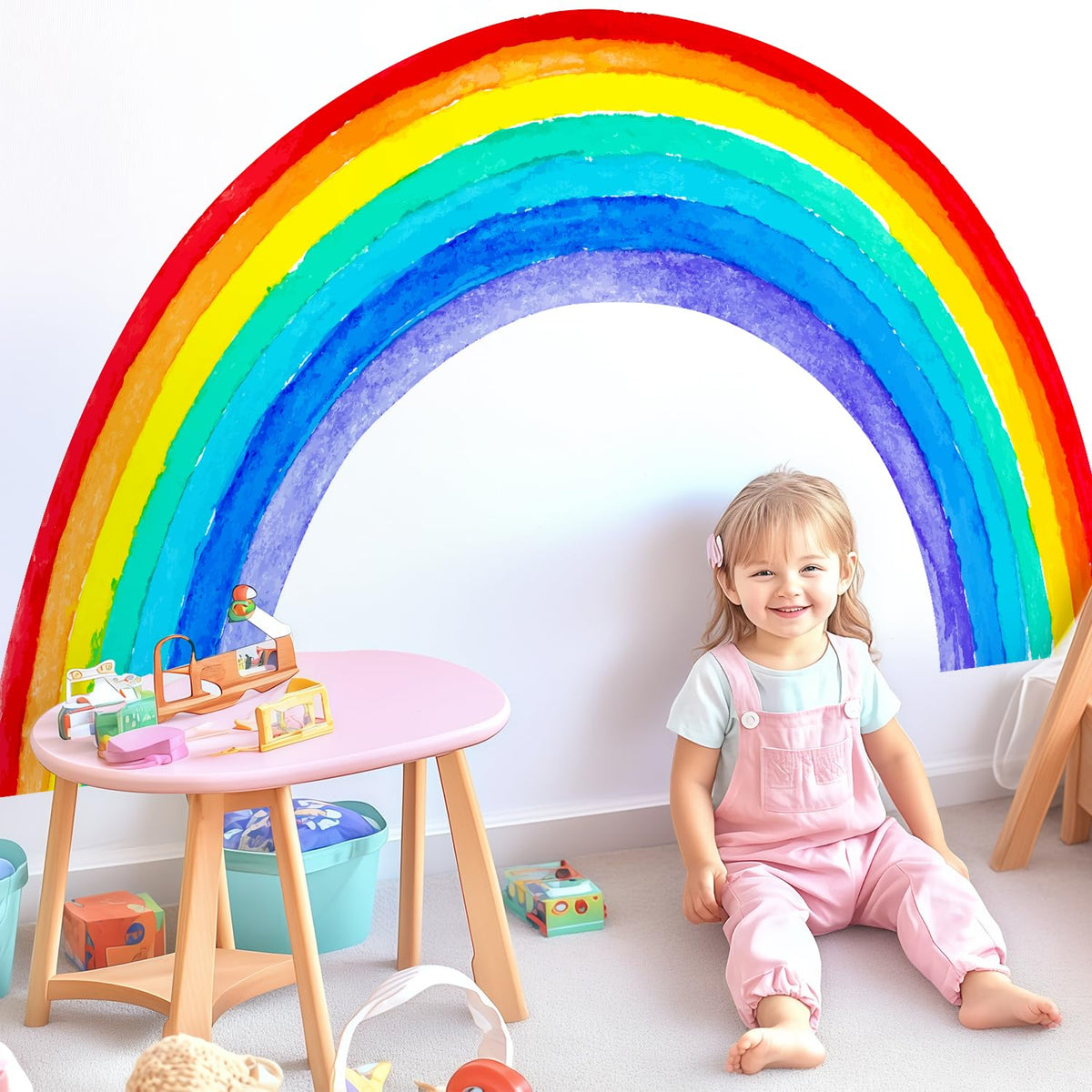 Kingarch rainbow wall decal main panels with vibrant watercolor stripes for walls
