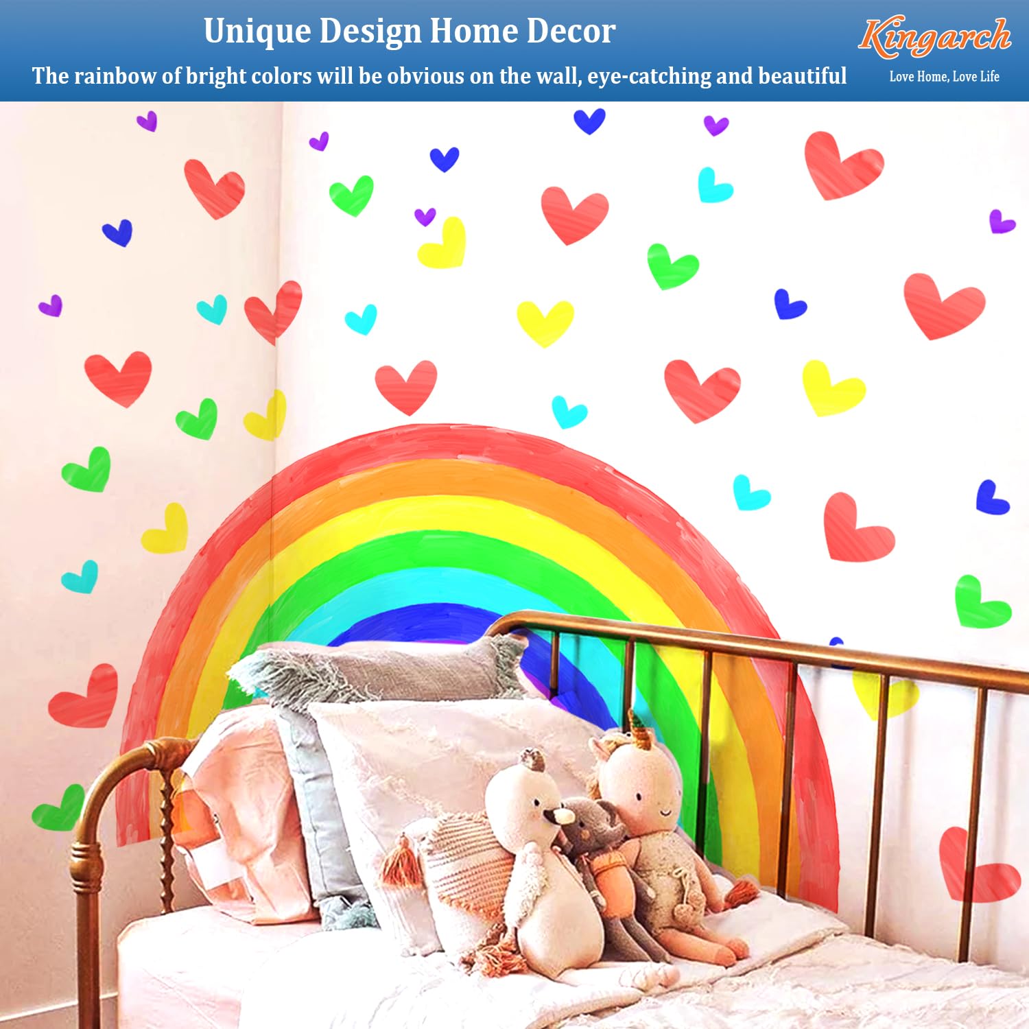 Kingarch rainbow wall decal packaging and four-strip setup