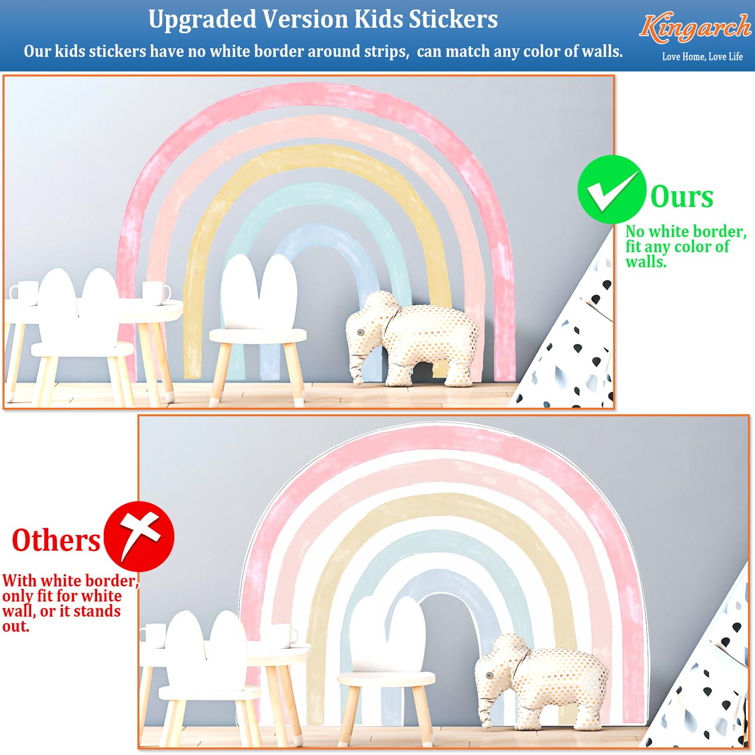 Kingarch rainbow wall decal panel 2 adds playful color to kids' room.