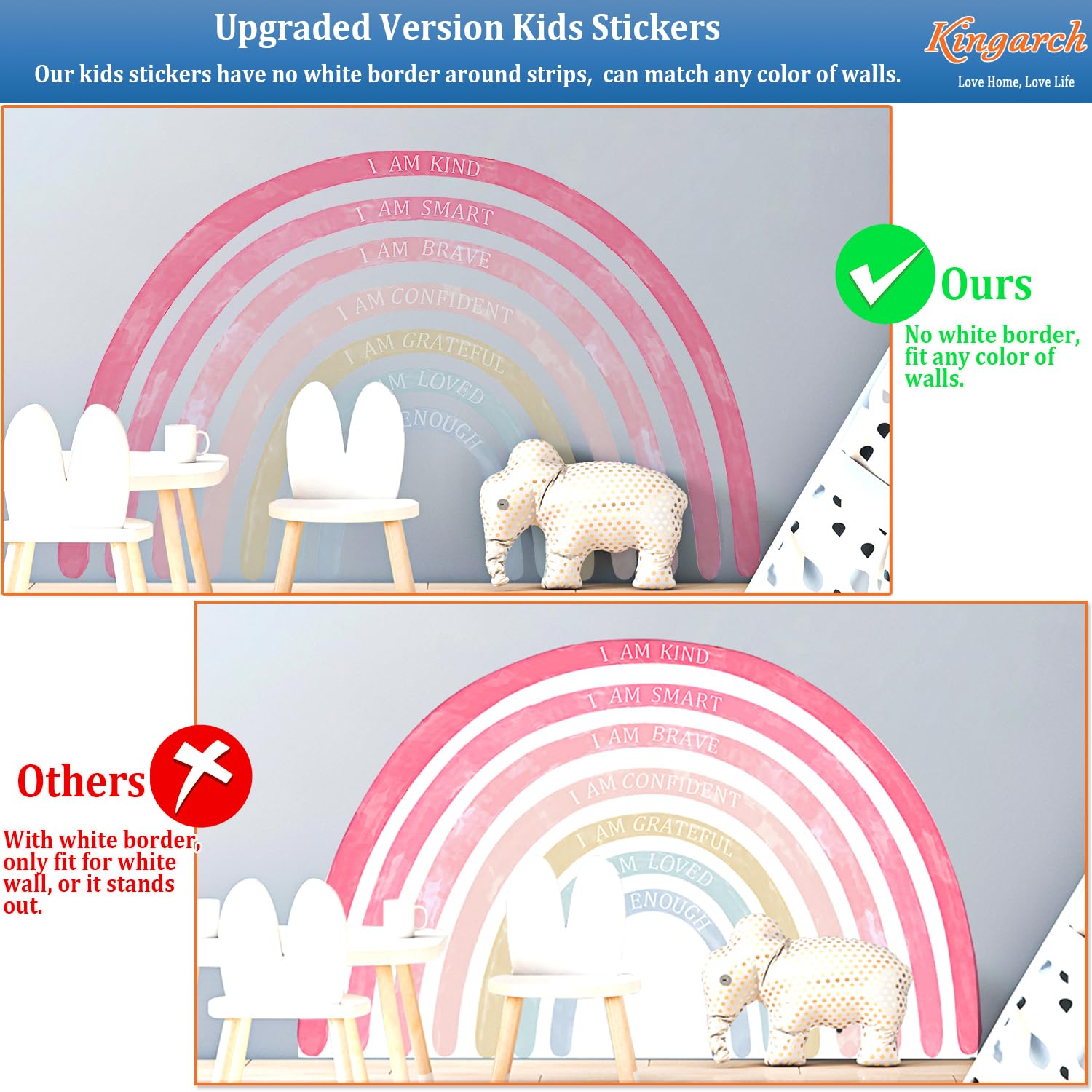 Kingarch rainbow panel 2 creates playful walls that peel cleanly and leave no residue.