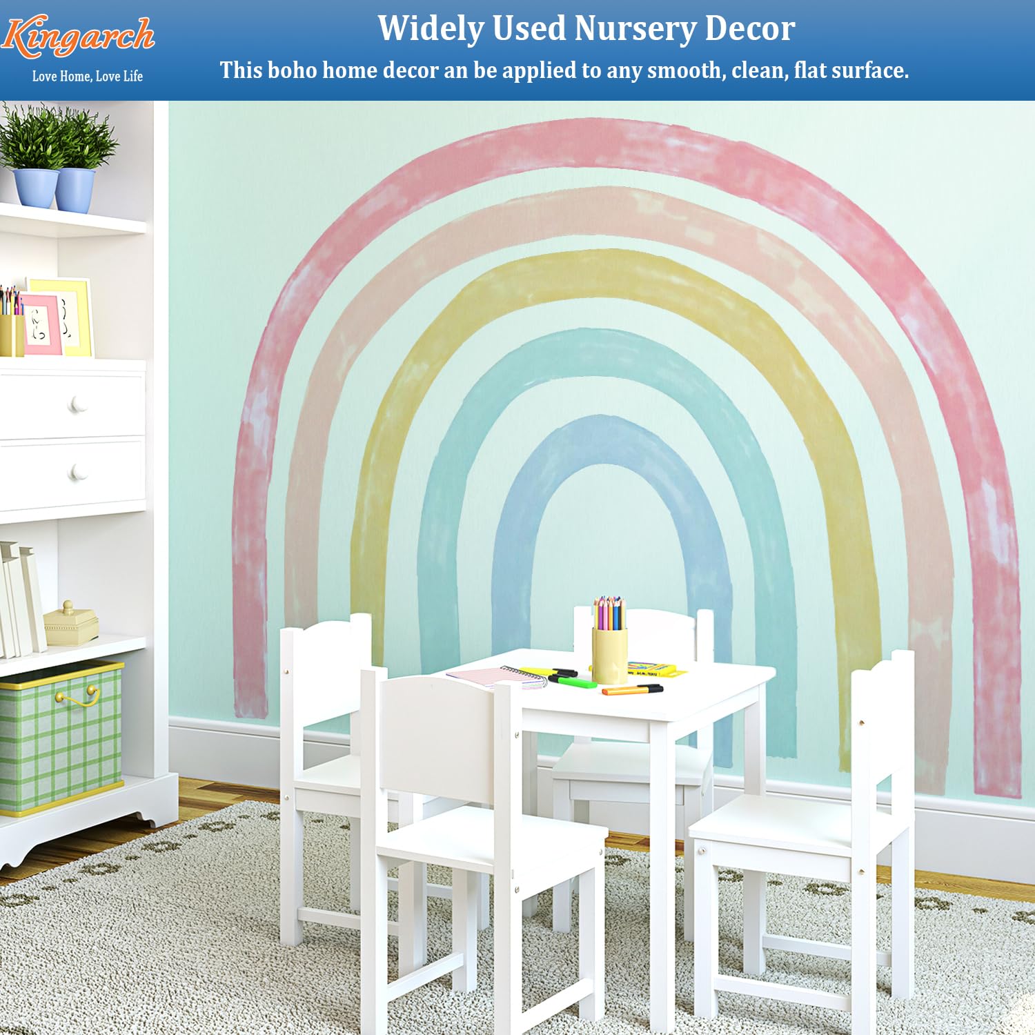 Kingarch watercolor rainbow panel 3 creates a cheerful study area.