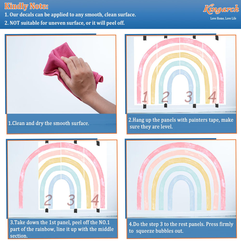 Kingarch rainbow wall decal panel 6 transforms kids' rooms with vibrant color.