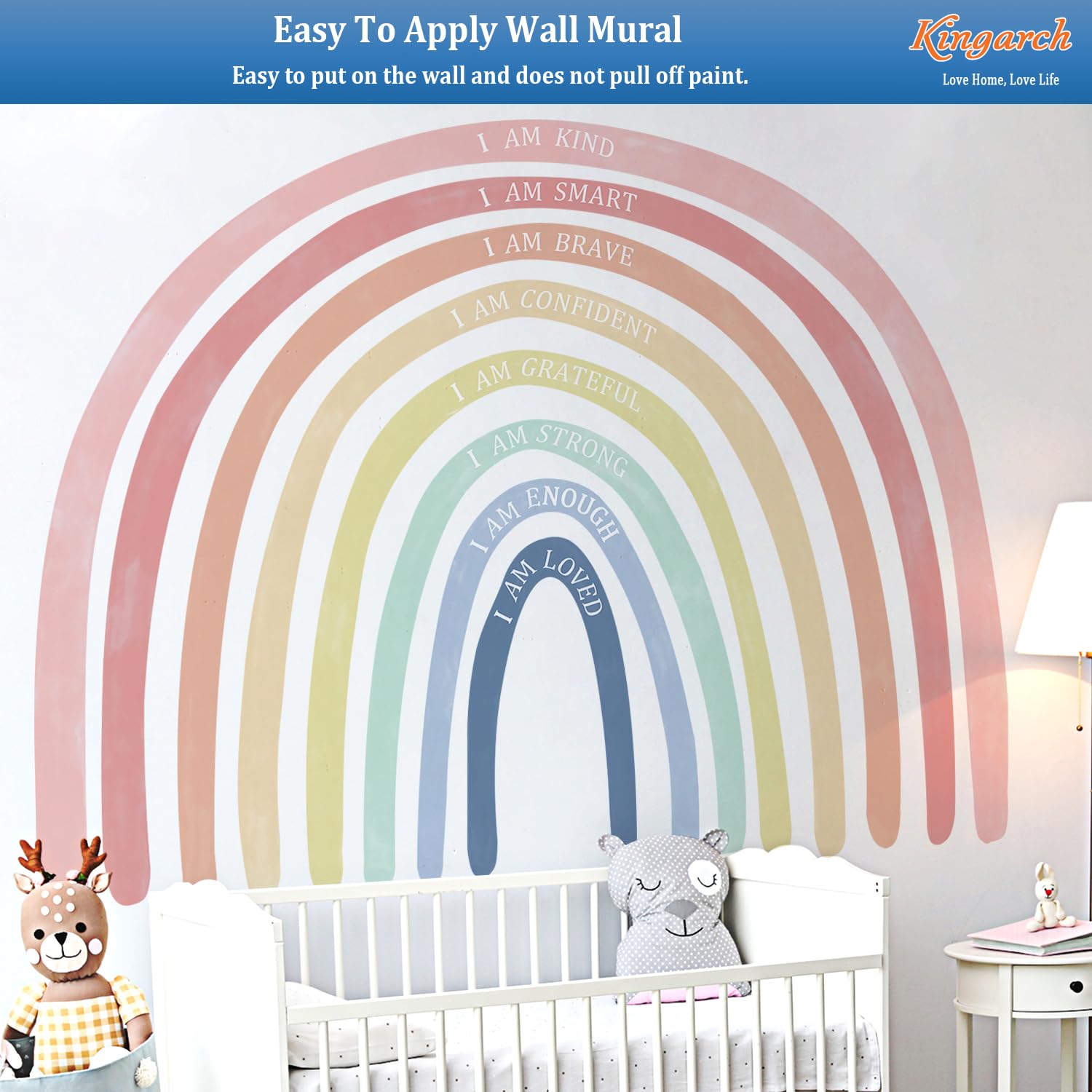 Kingarch rainbow wall decal removable adhesive is renter-friendly