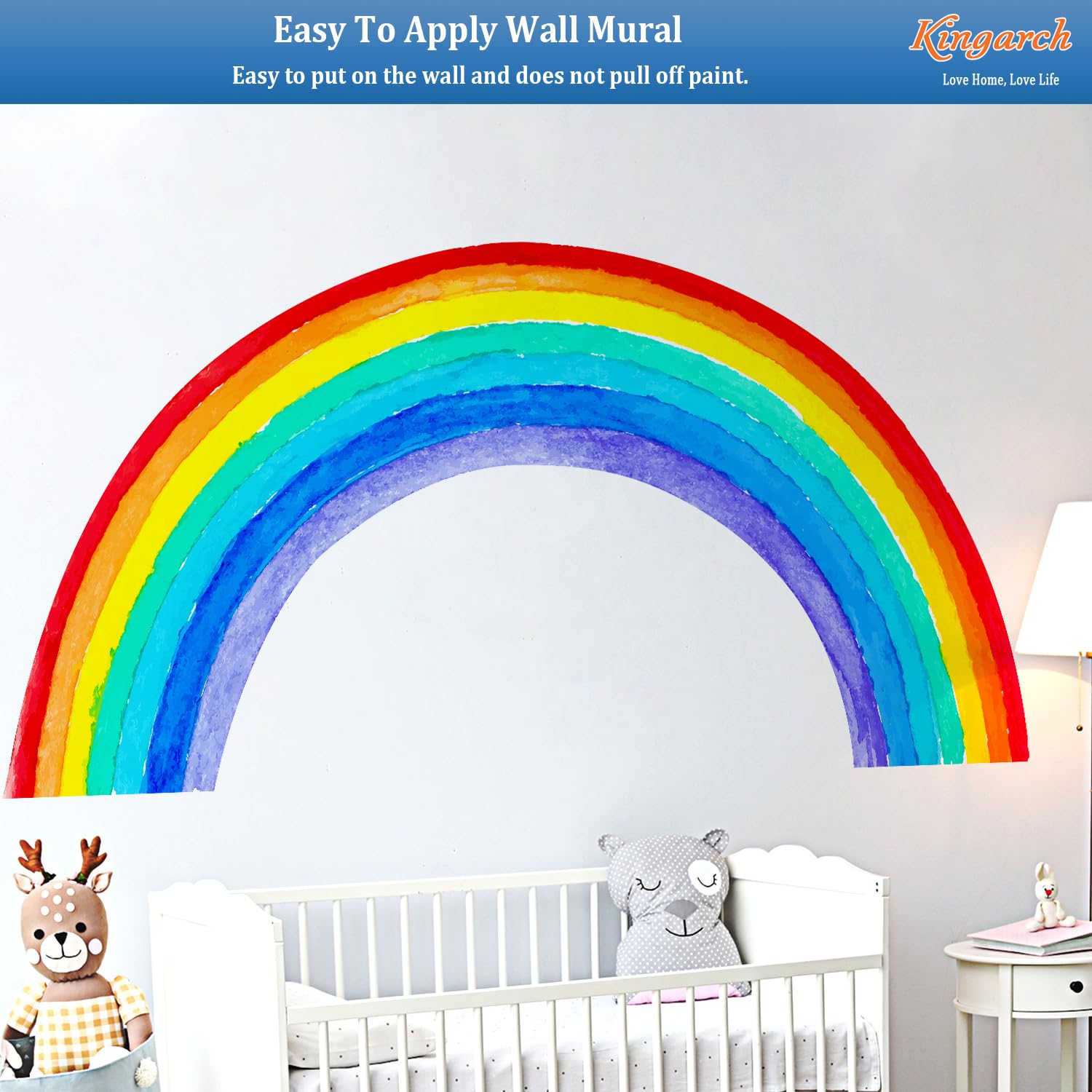 Kingarch rainbow wall decal idea for nursery and playroom spaces