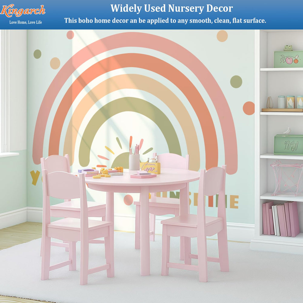 Kingarch rainbow wall mural adding playful color in living room without damage