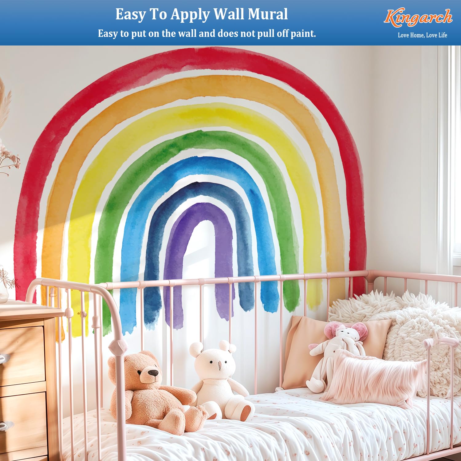 Kingarch Removable Wall Decor Rainbow is safe to apply on smooth surfaces.