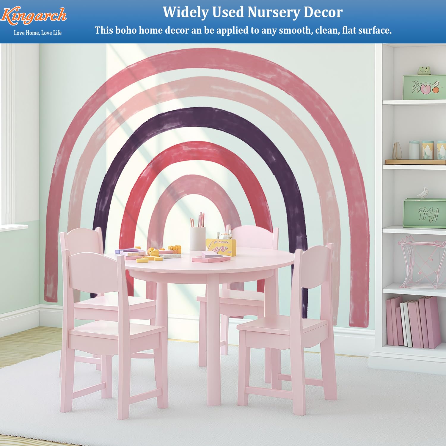 Kingarch removable wall stickers for nursery, safe and residue-free.