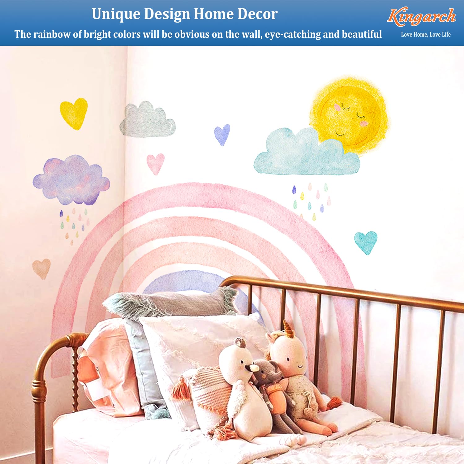 Kingarch rainbow decor with removable finish for flexible styling.