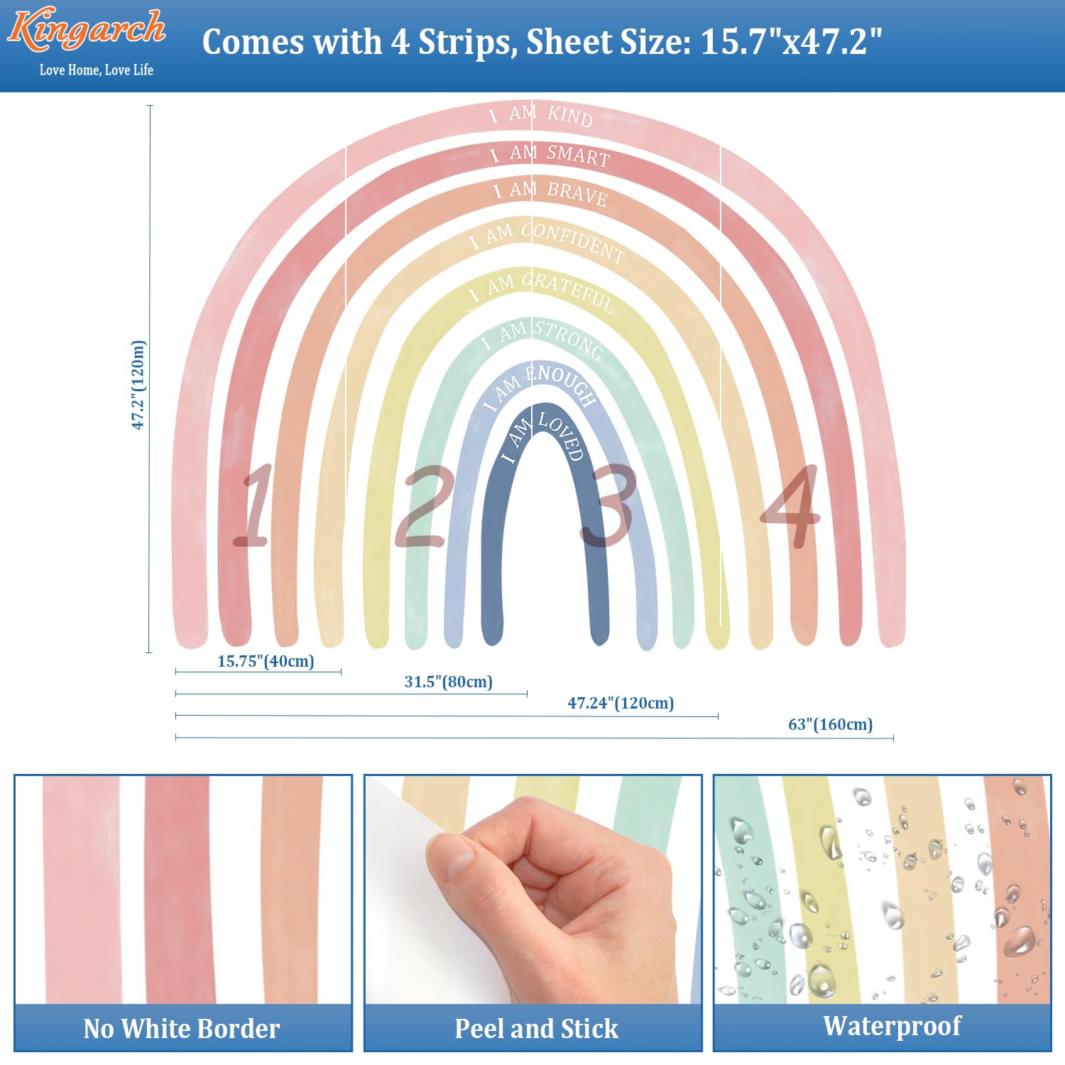 Kingarch watercolor rainbow wall mural creates cozy kid-friendly ambiance