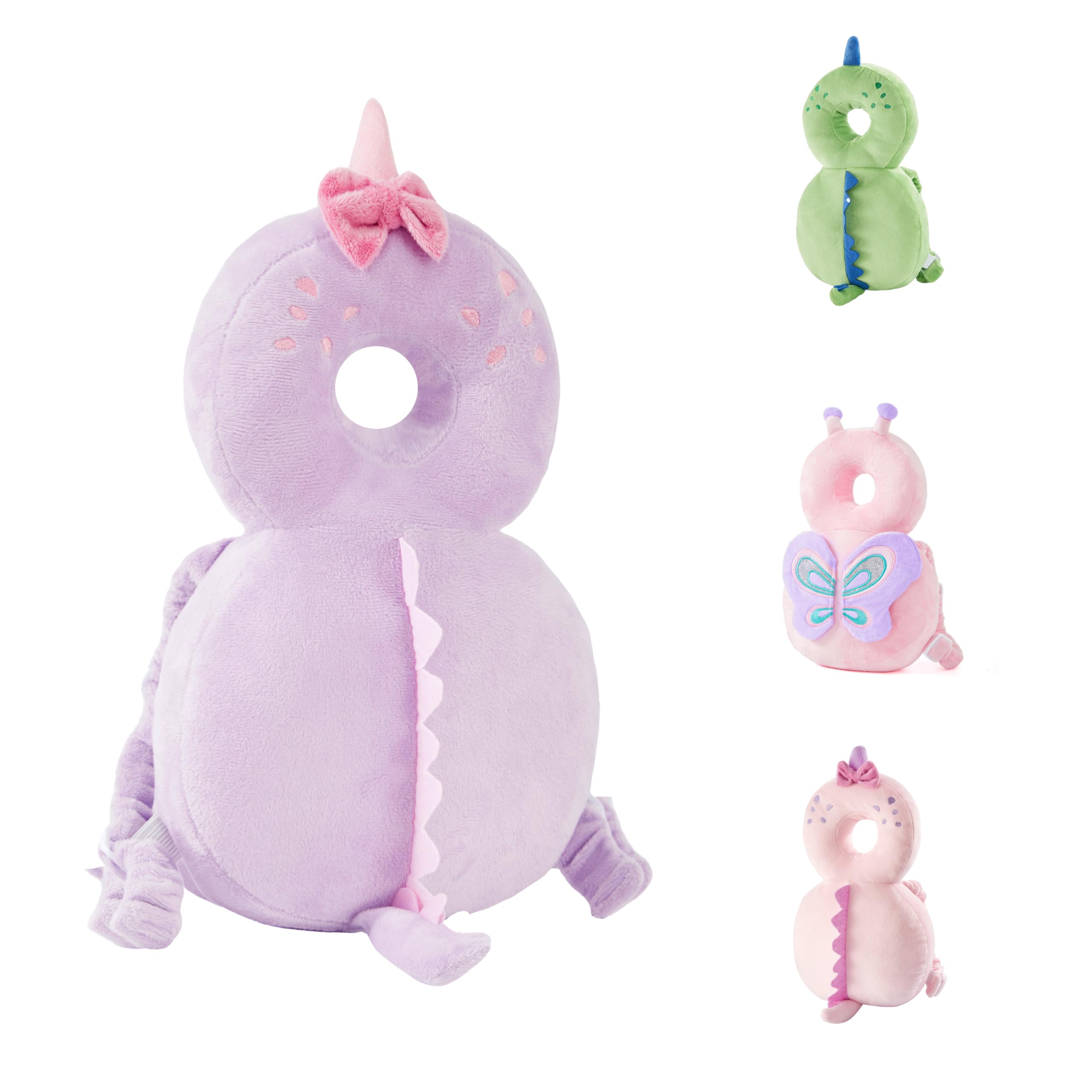 KingCheer baby back protection purple dinosaur backpack for safe crawling and walking