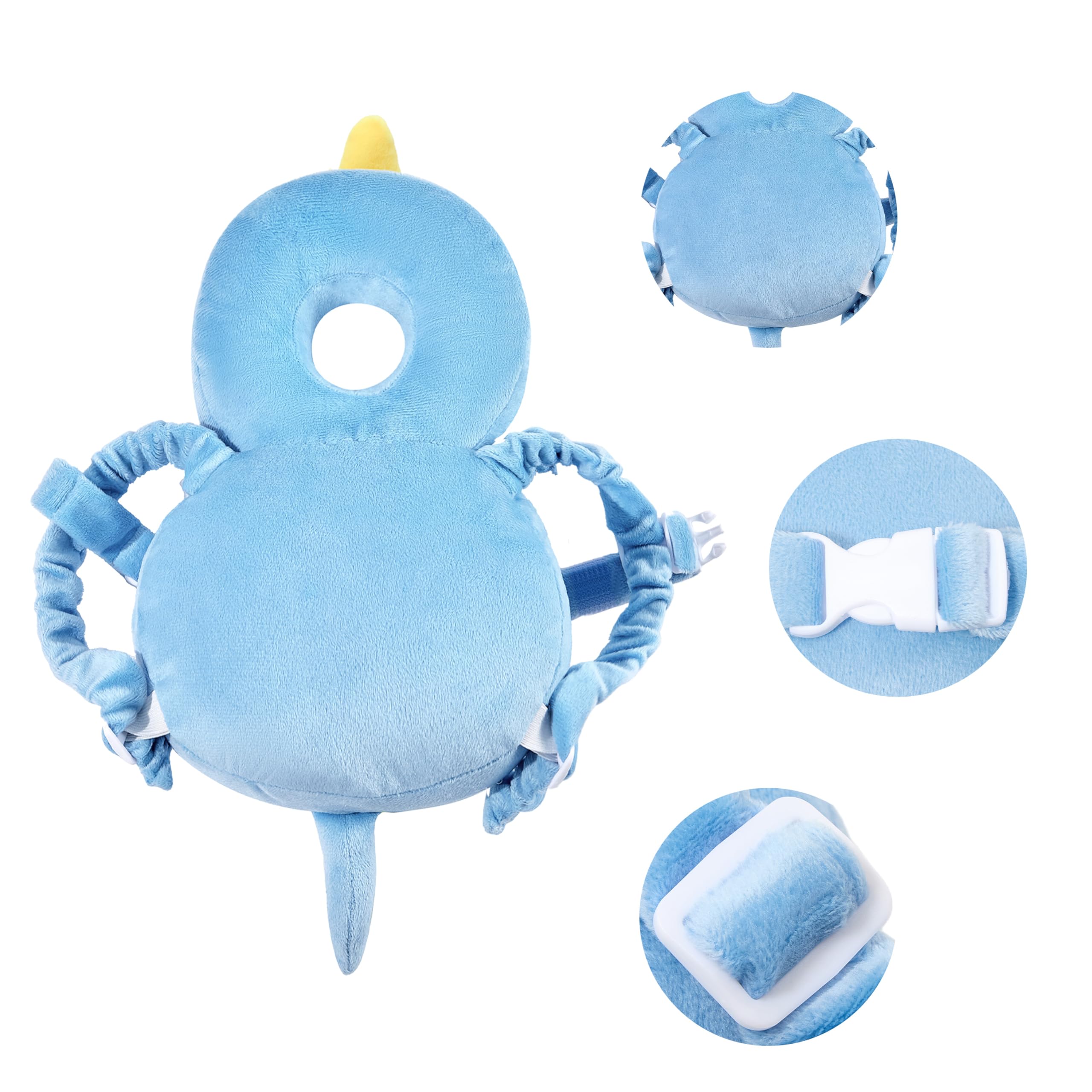 KingCheer blue dinosaur backpack cushion; compact 12x8 inches for travel.