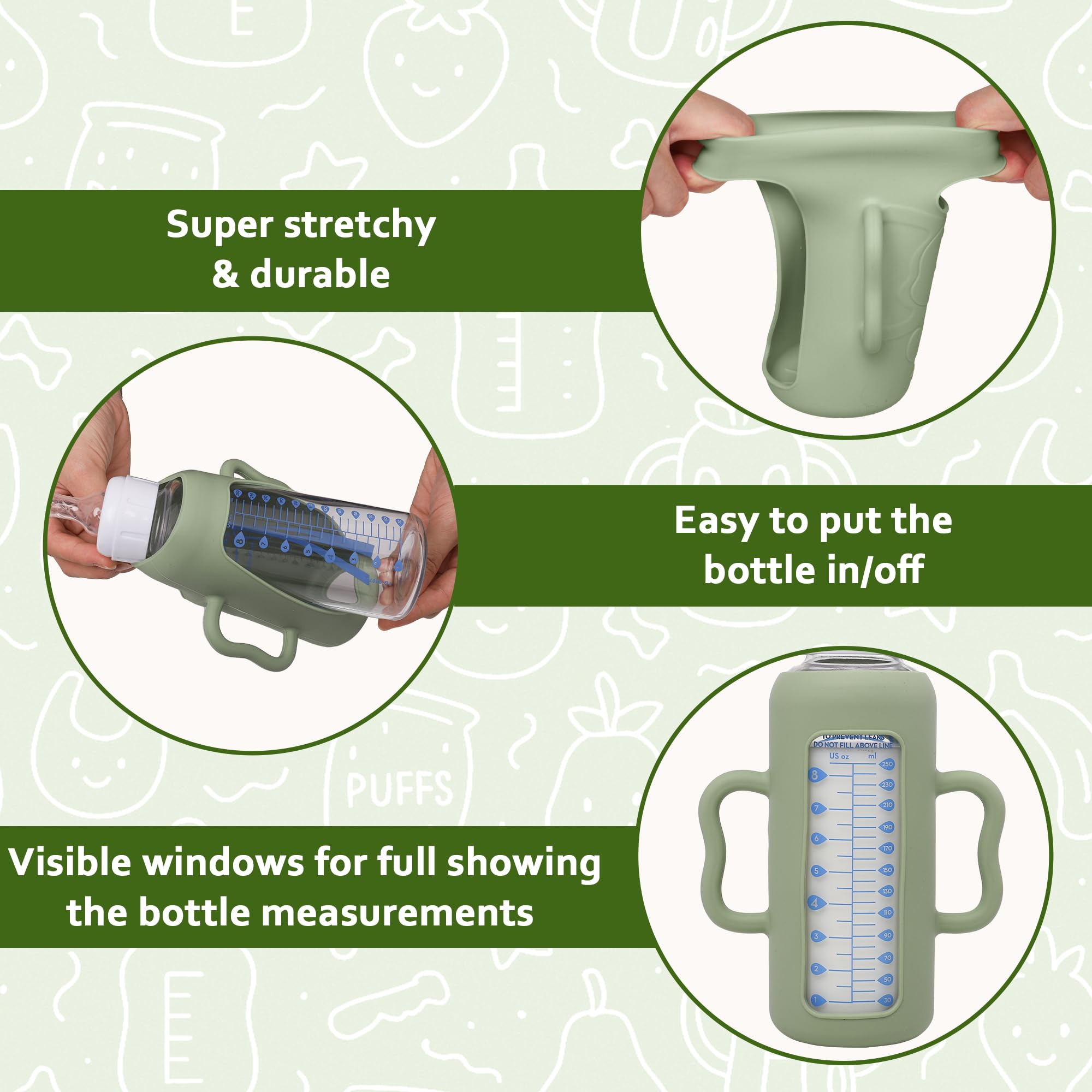 KingKam sleeve with easy-grip handles aids babies in holding bottles.