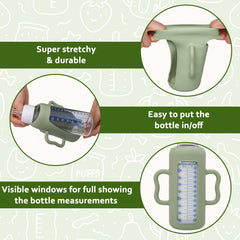 KingKam sleeve with easy-grip handles aids babies in holding bottles.