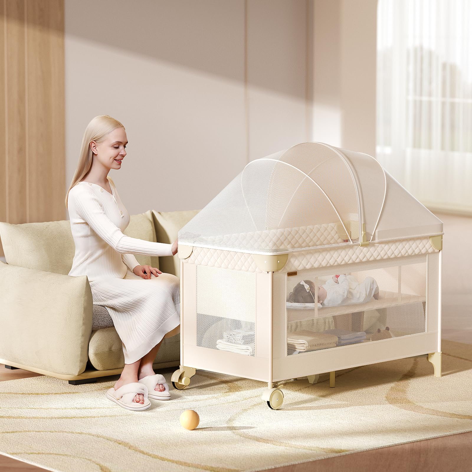 Kingobabys pack and play with two height adjustments for versatile use.