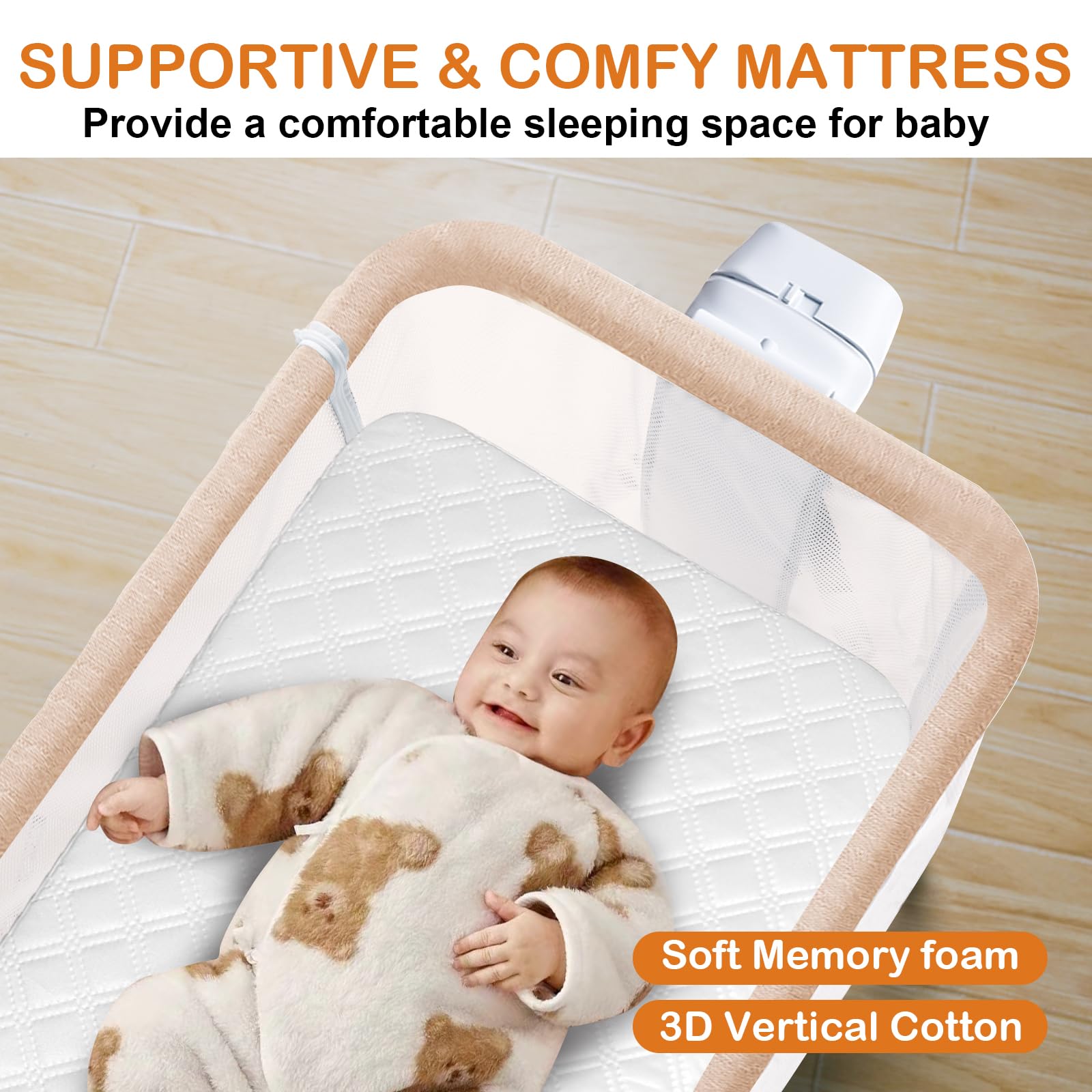Kingobabys bassinet on wheels is easy to move.