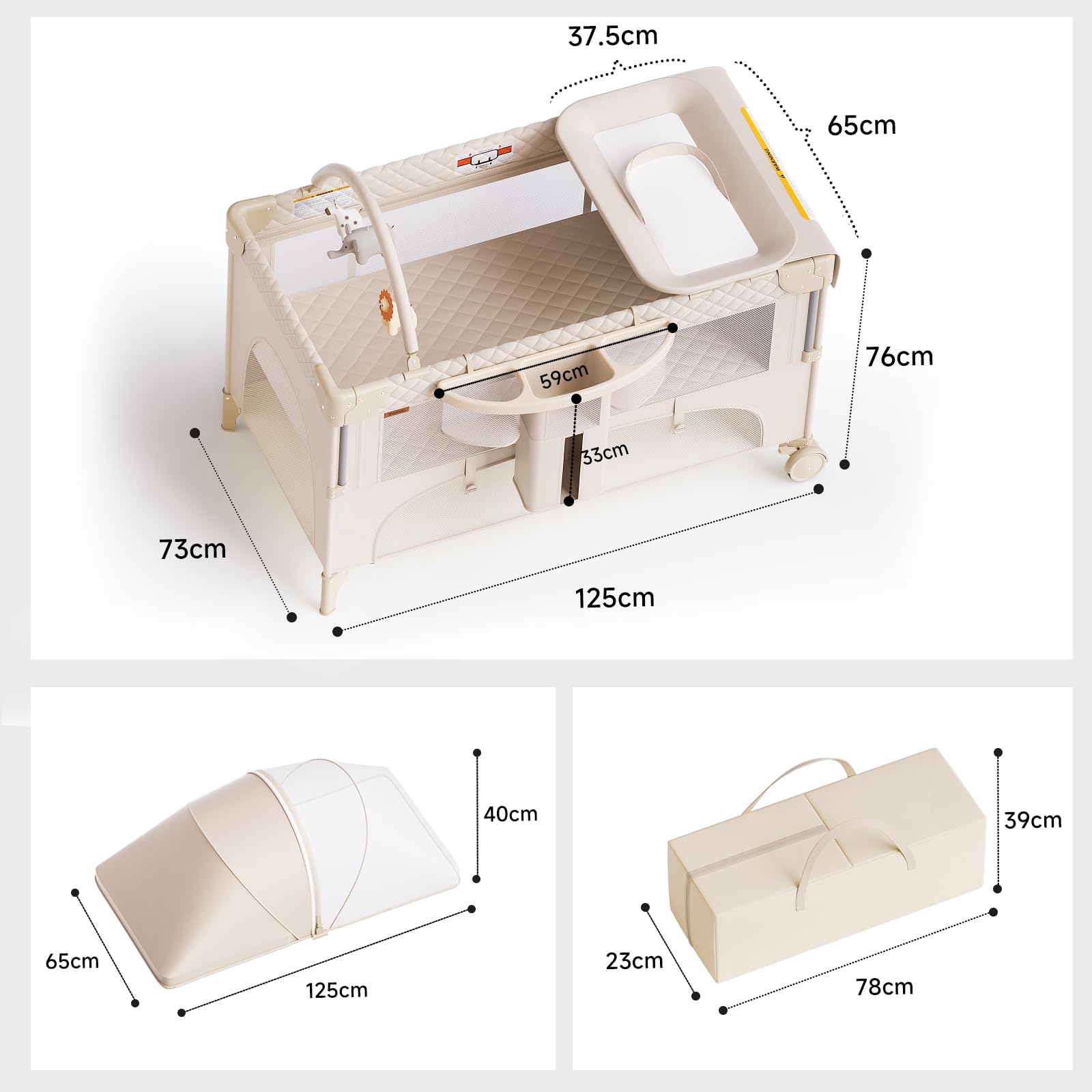 Kingobabys bedside bassinet with diaper changer and side organizer for quick access.