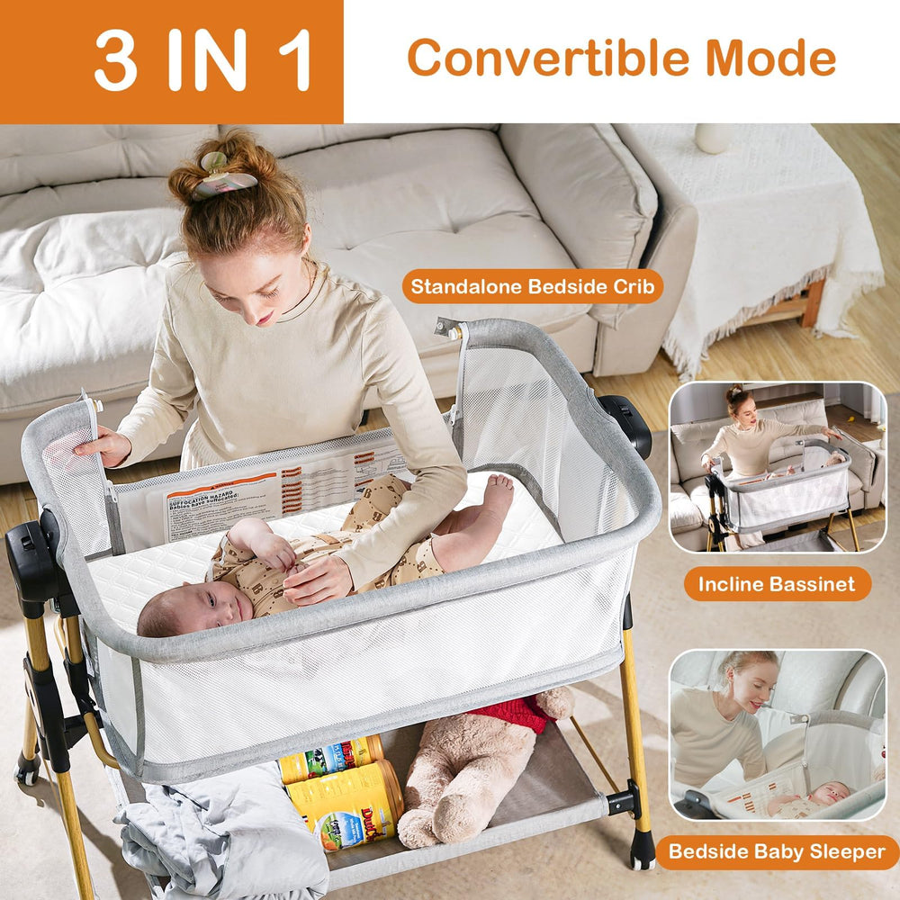 Kingobabys rocking bassinet demonstrates horizontal rocking for soothing moments.