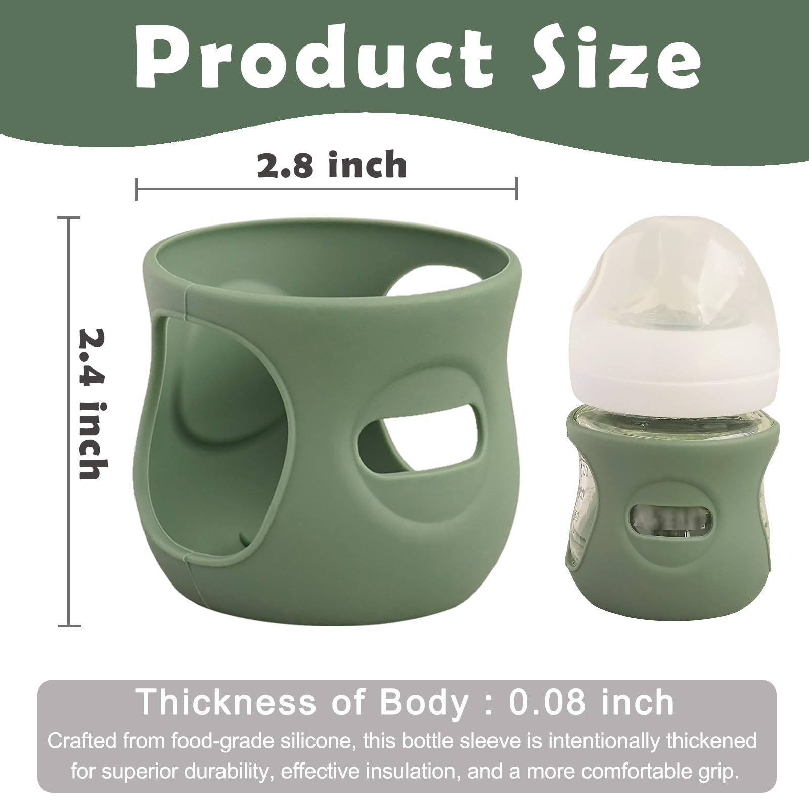 Kingwi Avent silicone sleeve in gray on glass bottle with non slip grip