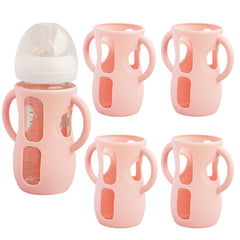 Kingwi silicone sleeve on Avent 8oz bottle front view, anti-breakage protection in pink