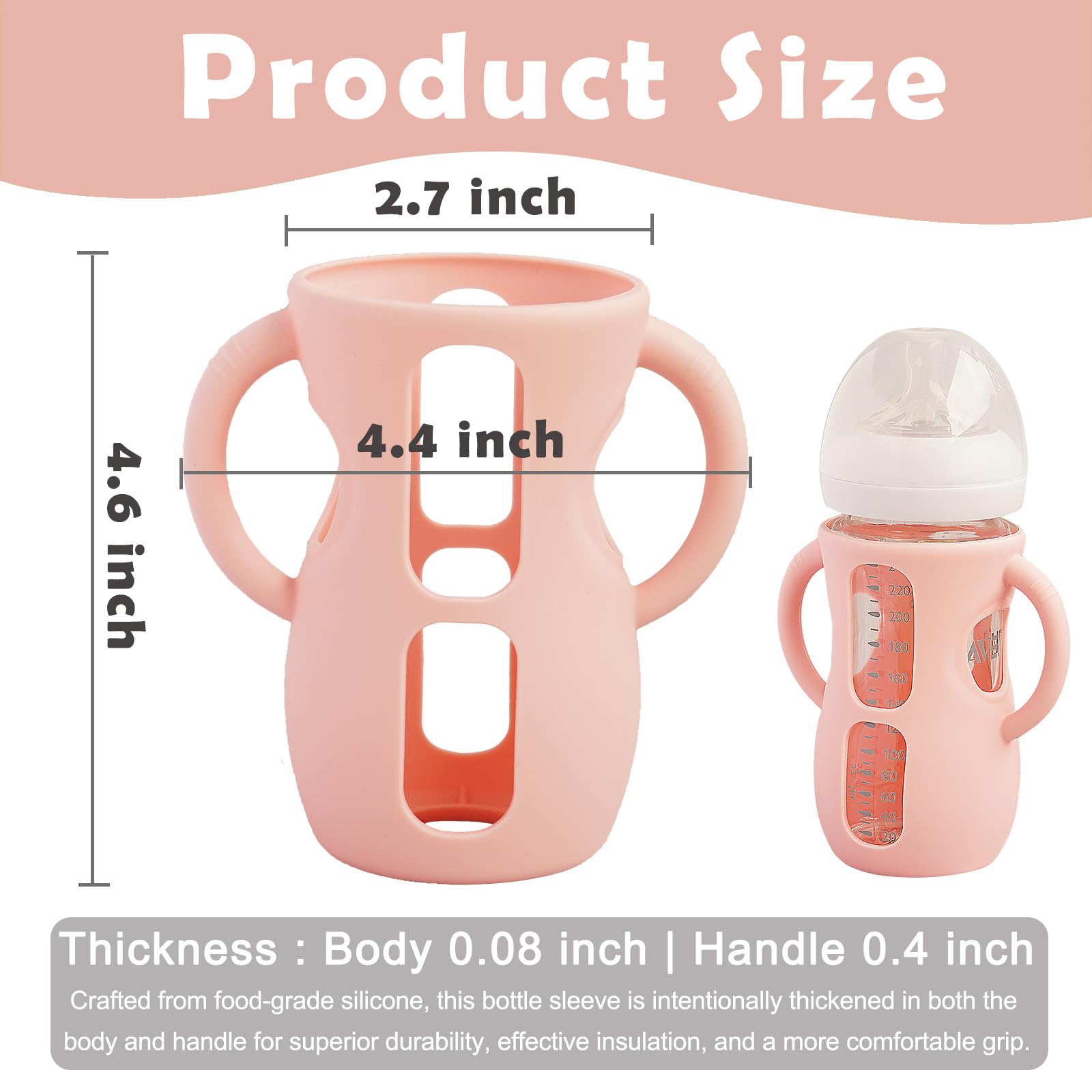 Kingwi silicone sleeve on Avent bottle side view, pink protection