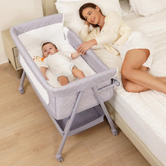 Kiniew bassinet bedside-sleeper assembly demonstrates easy setup for busy parents.