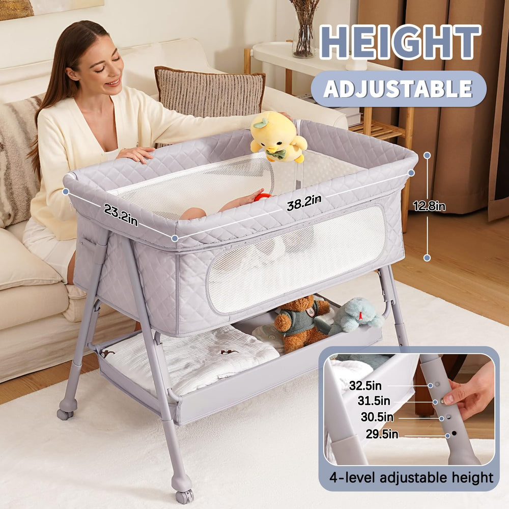 Kiniew bassinet height-adjustment aligns with your bed for nighttime access.