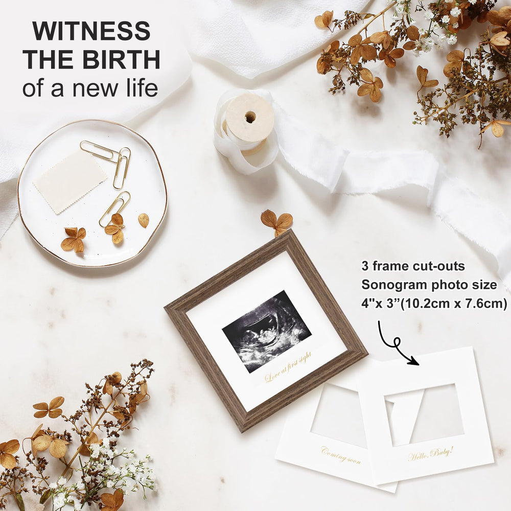 KINLINK wooden frame highlights ultrasound photo with modern warmth for any nursery.