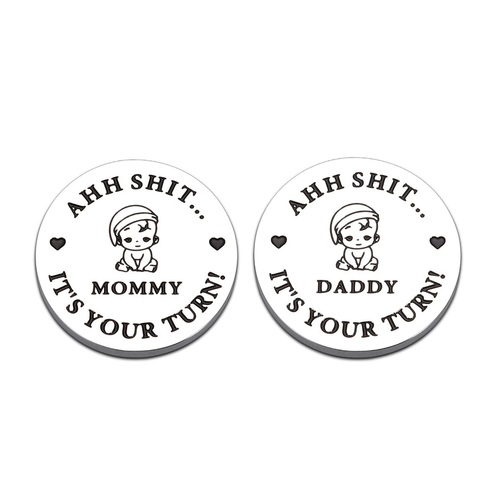 KINMES decision coin showing Daddy's Turn for quick parenting decisions.