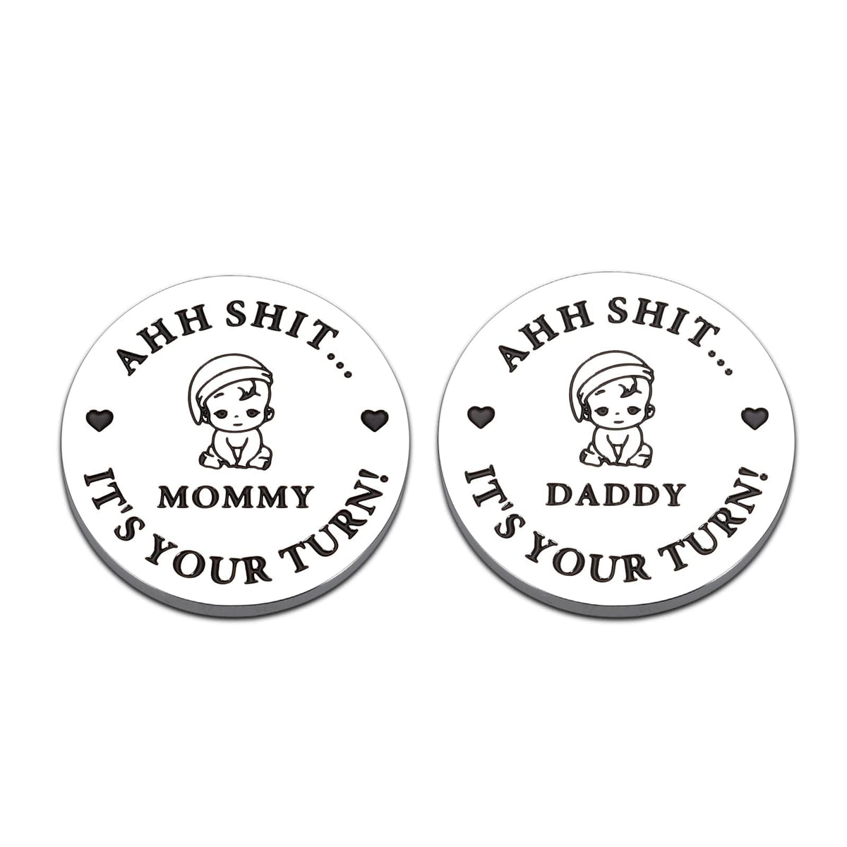 KINMES decision coin showing Daddy's Turn for quick parenting decisions.