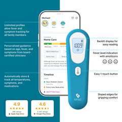 Kinsa QuickScan app interaction adds family health tracking and care guidance.