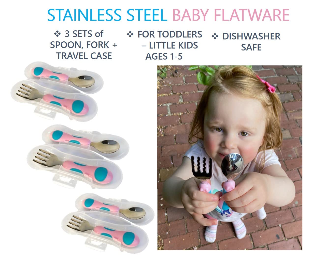 Kinsho pink spoon, child-friendly size for easy self-feeding during snacks.