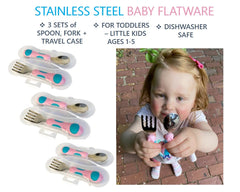Kinsho pink spoon, child-friendly size for easy self-feeding during snacks.