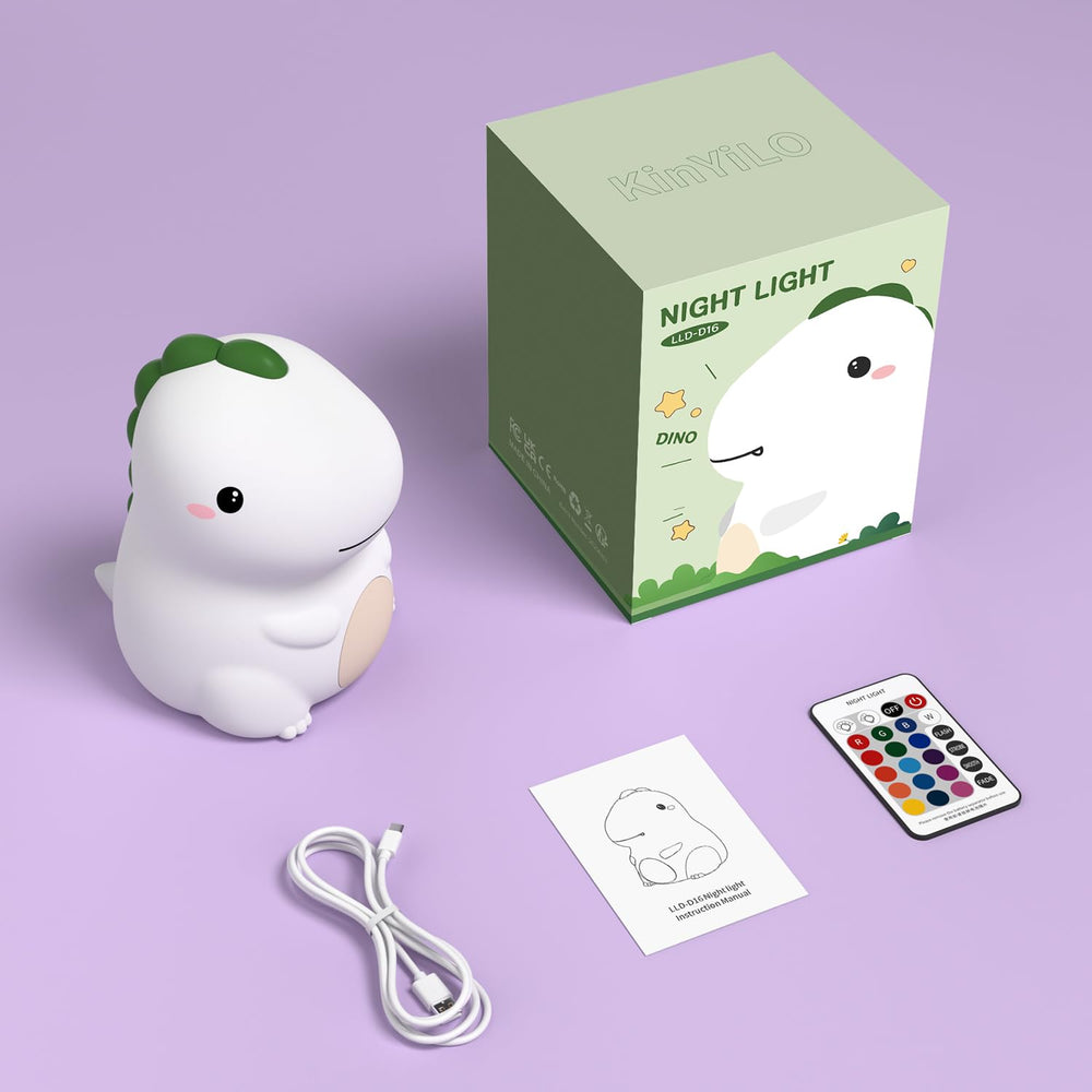 KinYiLO dino lamp recharges easily for all-night ambient glow.