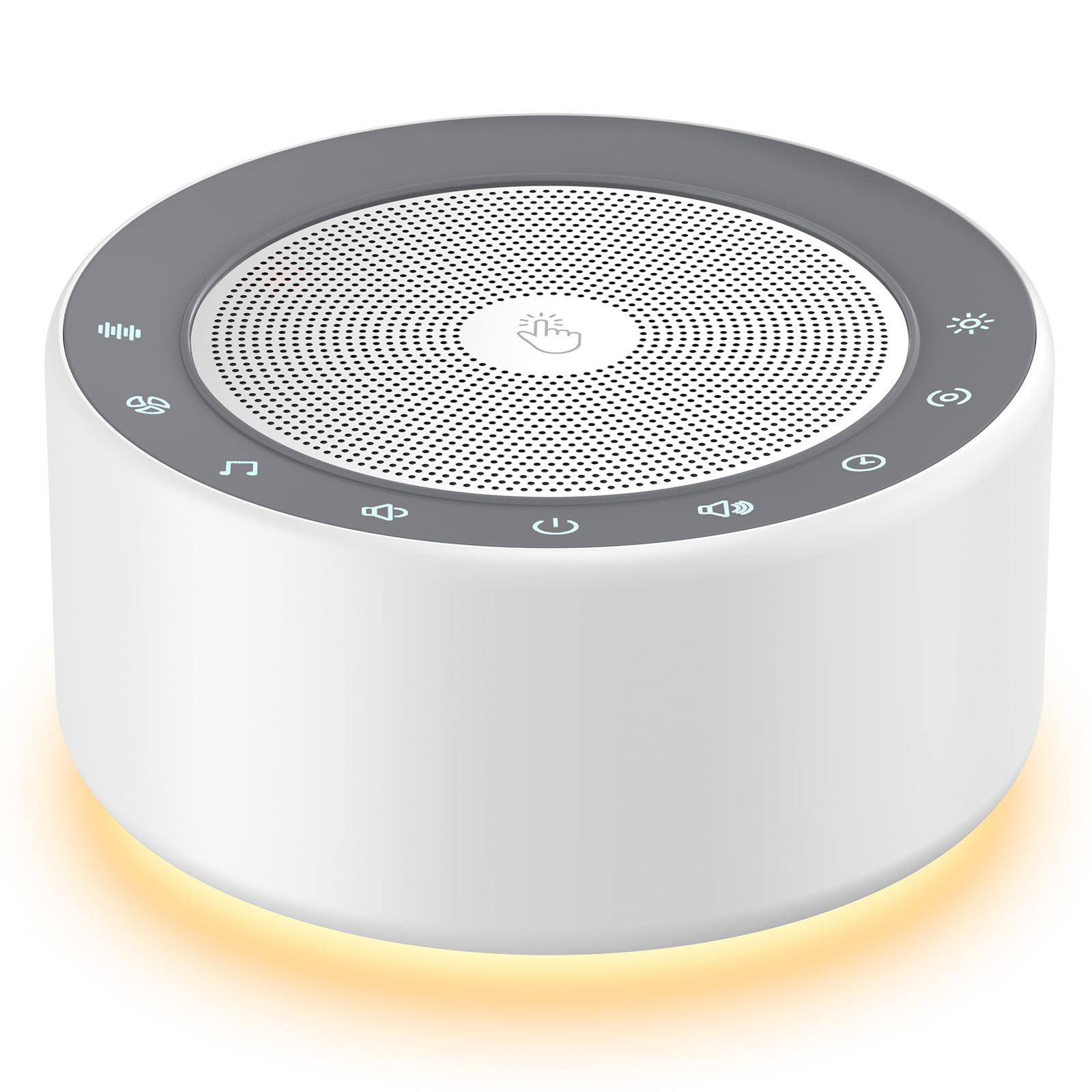 Kipcush white noise lamp front view with soft glow for bedtime.