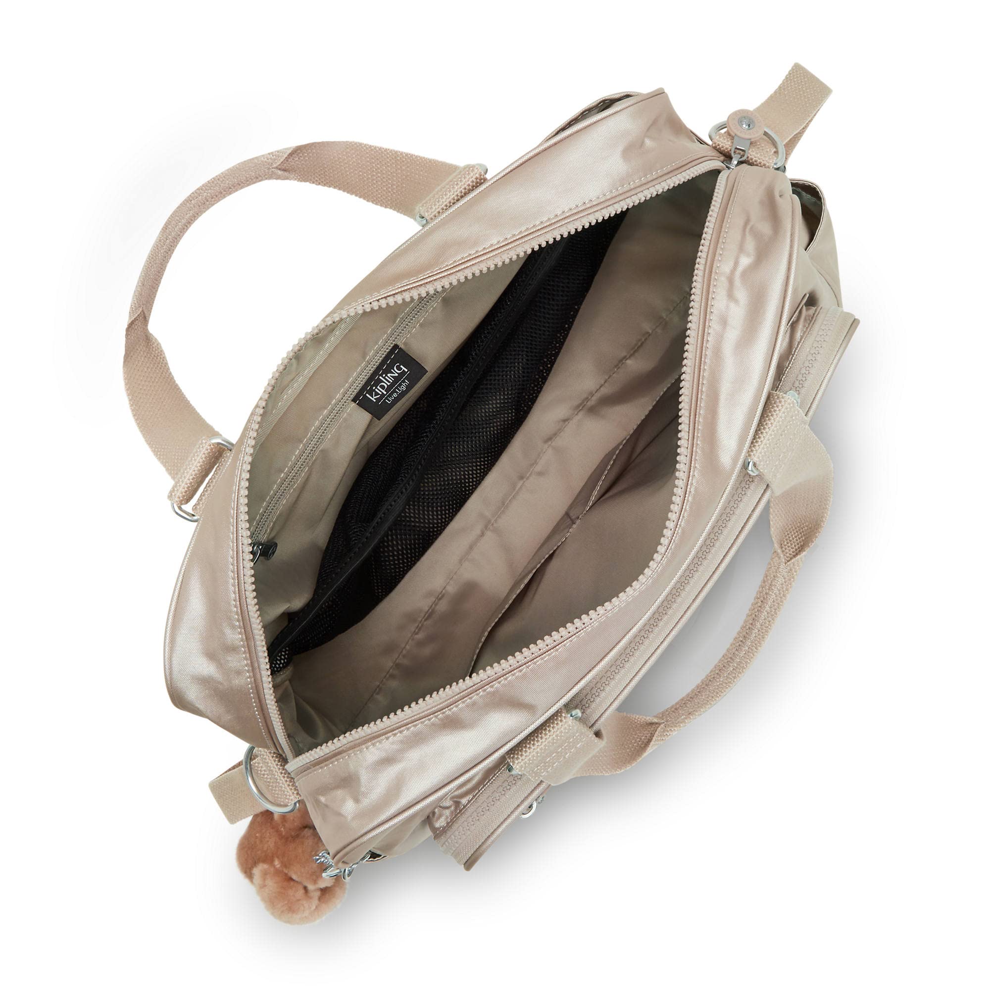 Kipling Alanna Metallic Diaper Bag Quartz Metallic interior with organized pockets