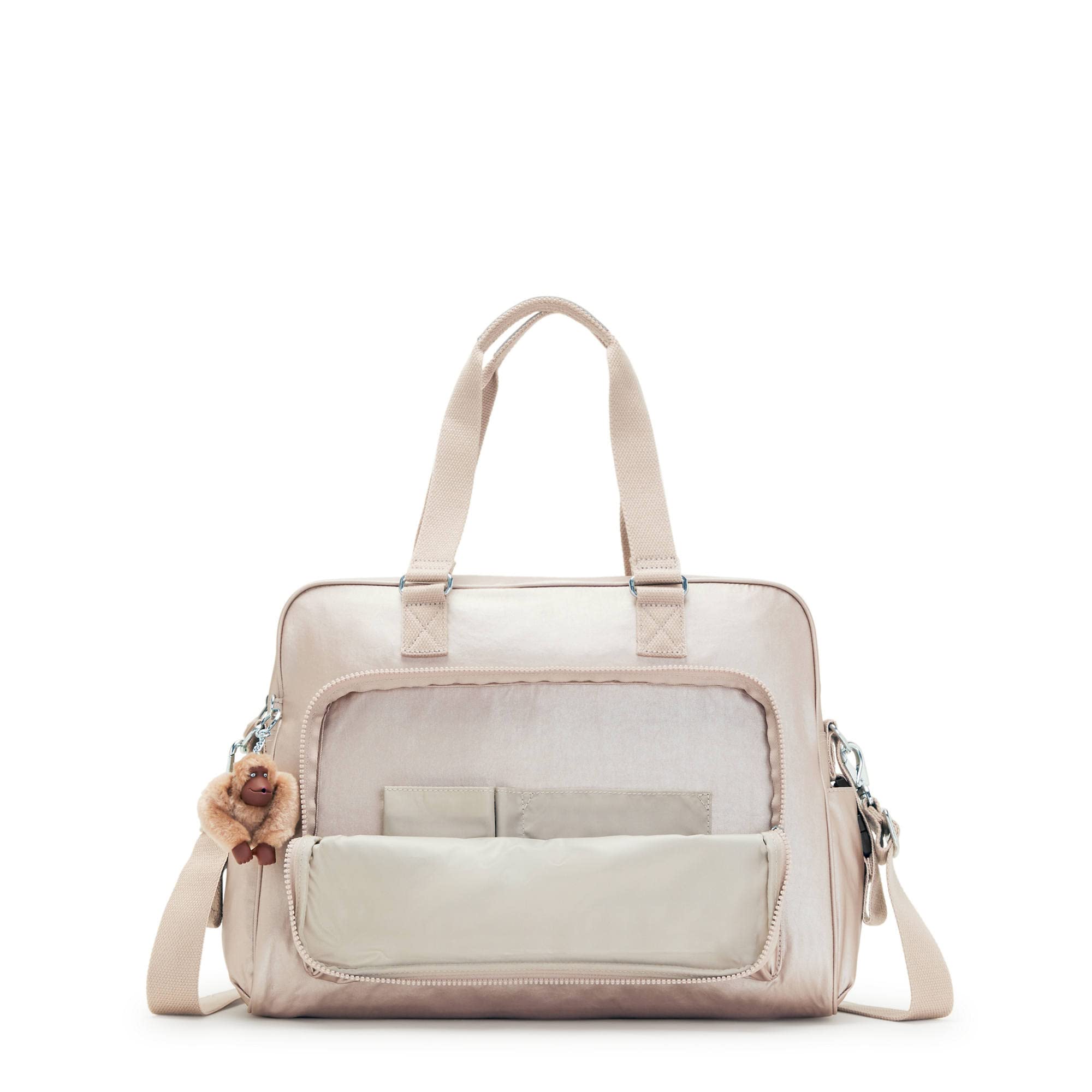 Kipling Alanna Metallic Diaper Bag Quartz Metallic nylon fabric is lightweight yet sturdy